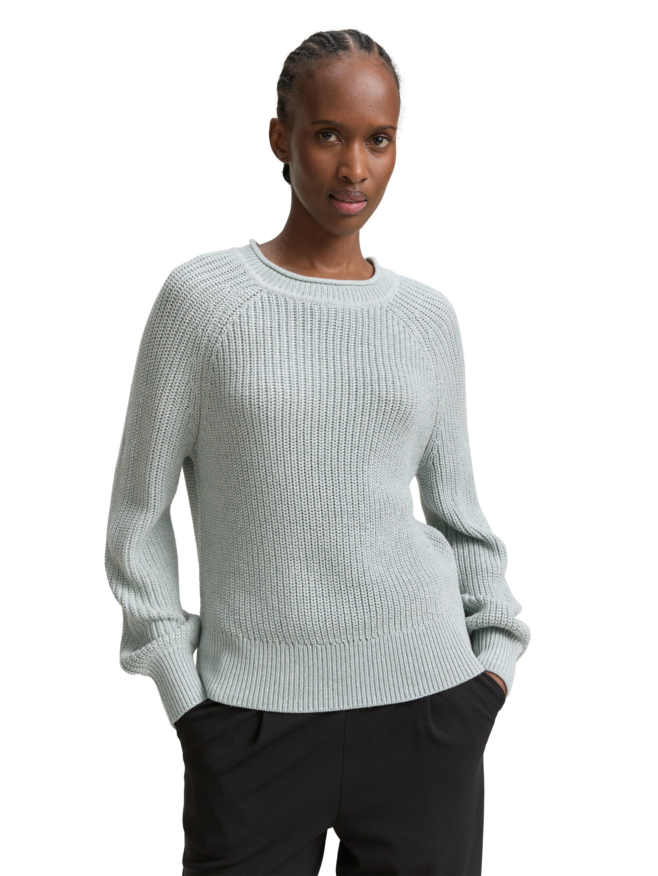 Tom Tailor Knitted Silver Blue Pullover With Slight Ballons Sleeves