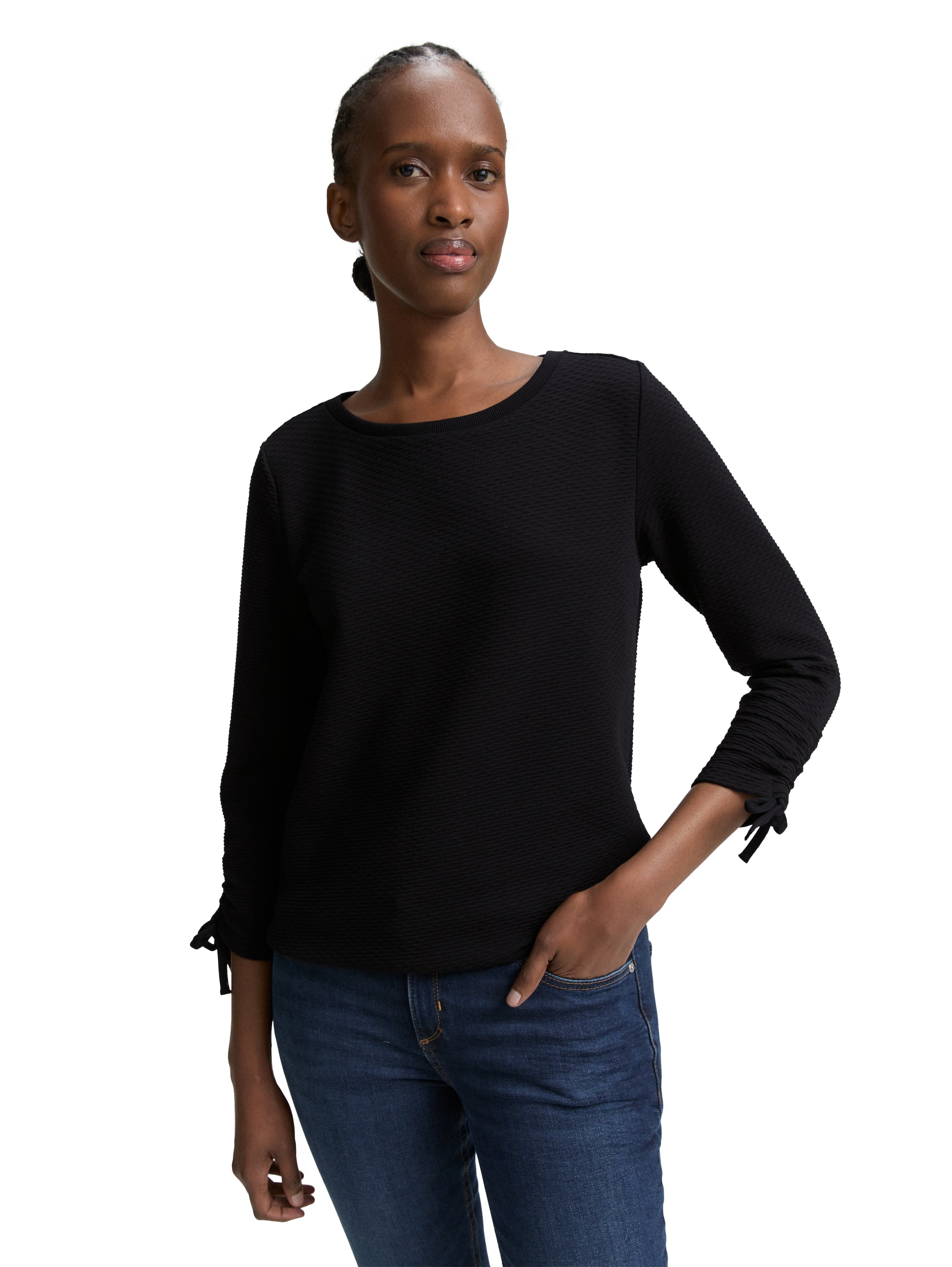 Tom Tailor Black Sweater With Gathered Sleeves