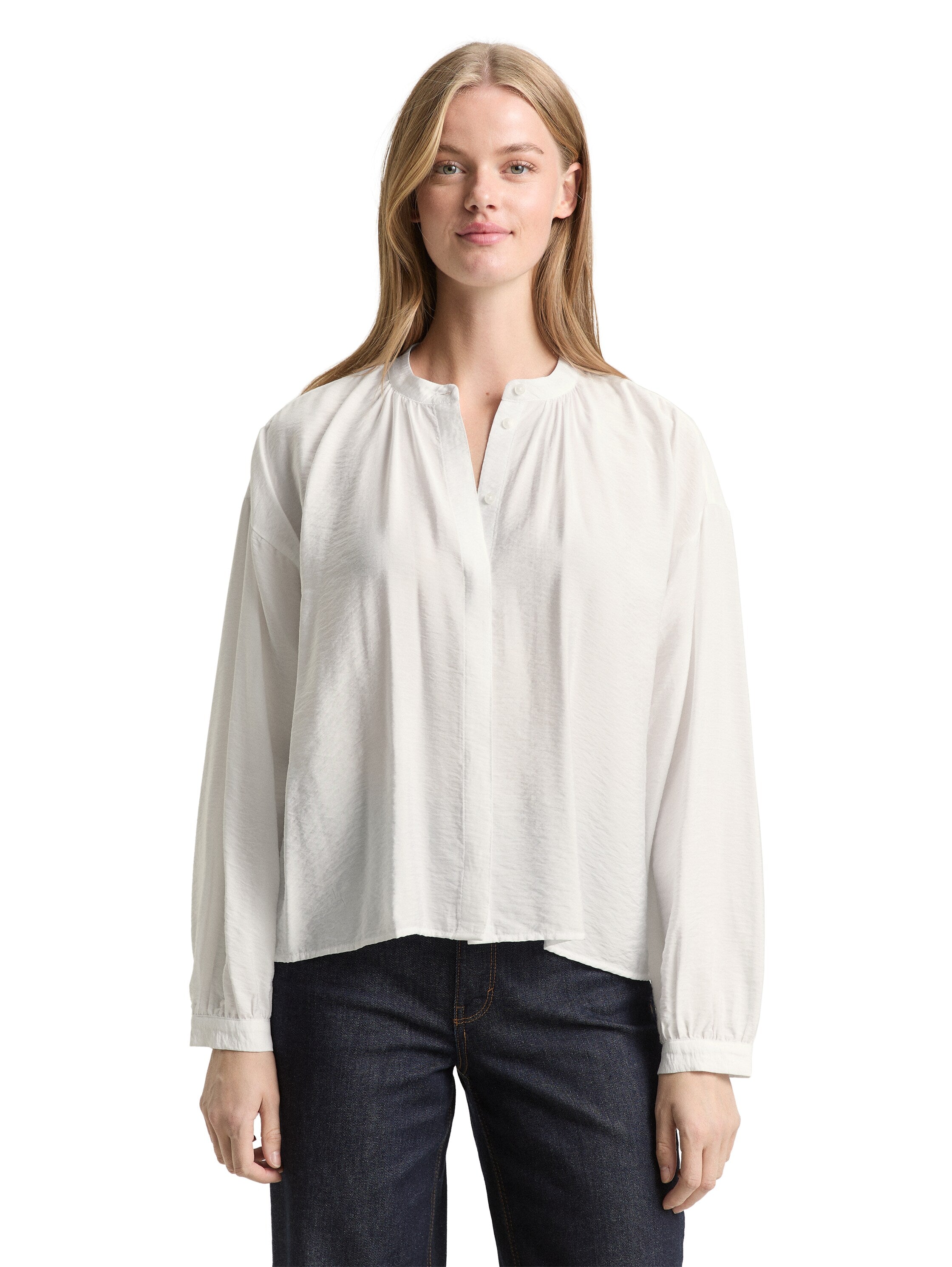 Tom Tailor Flowy White Shirt With Long Sleeves