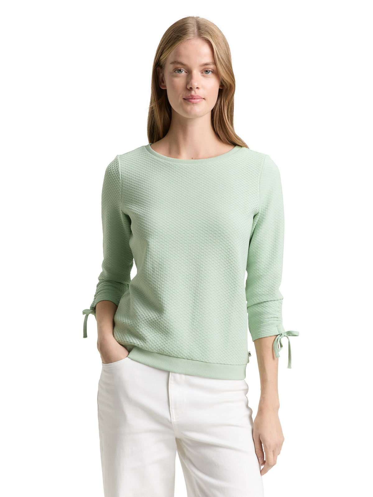 Tom Tailor Silver Cloud Blue Slim-Fit Sweatshirt with Gathered Sleeved