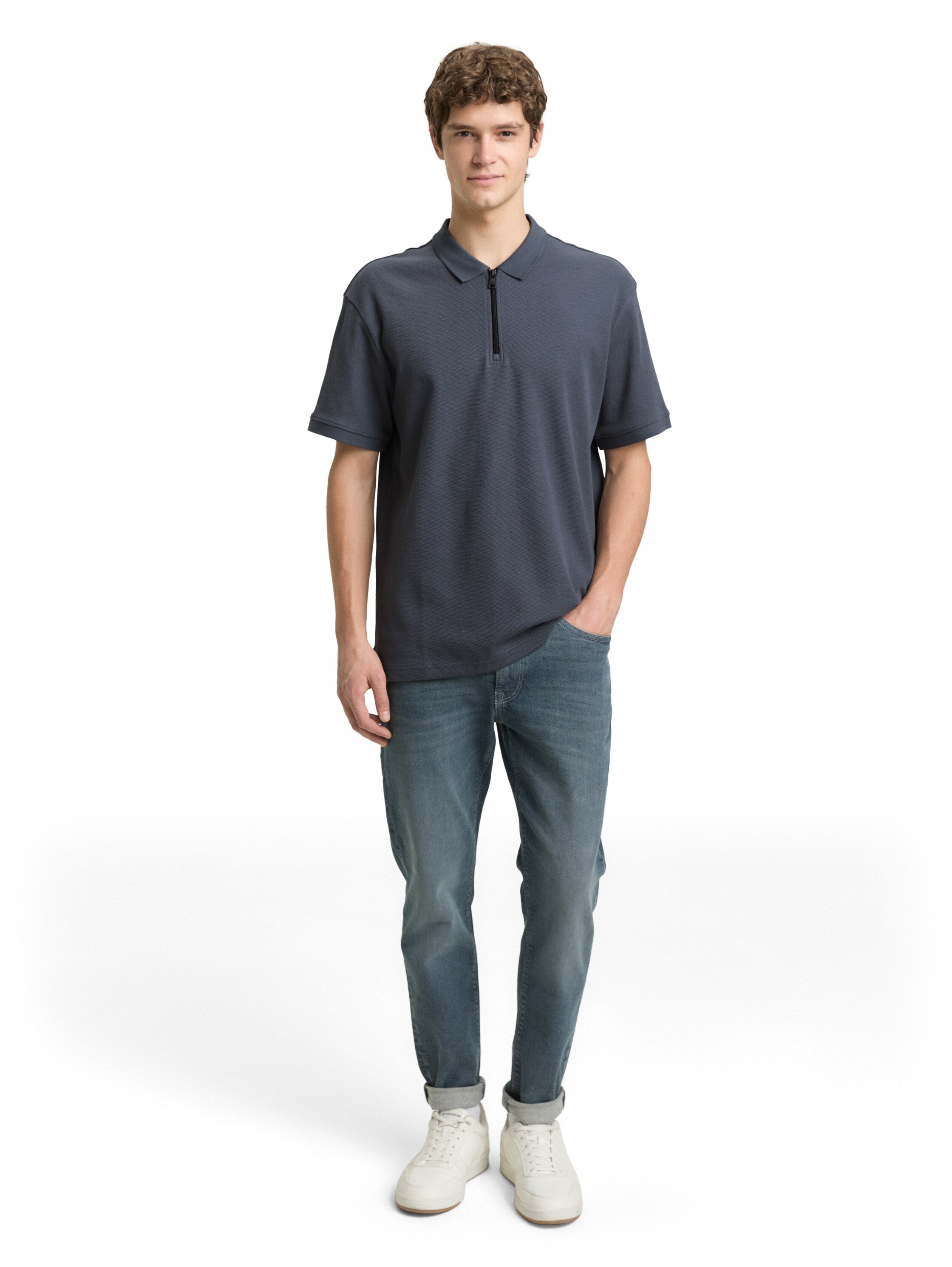 Tom Tailor Dark Grey Polo With Half Zipper