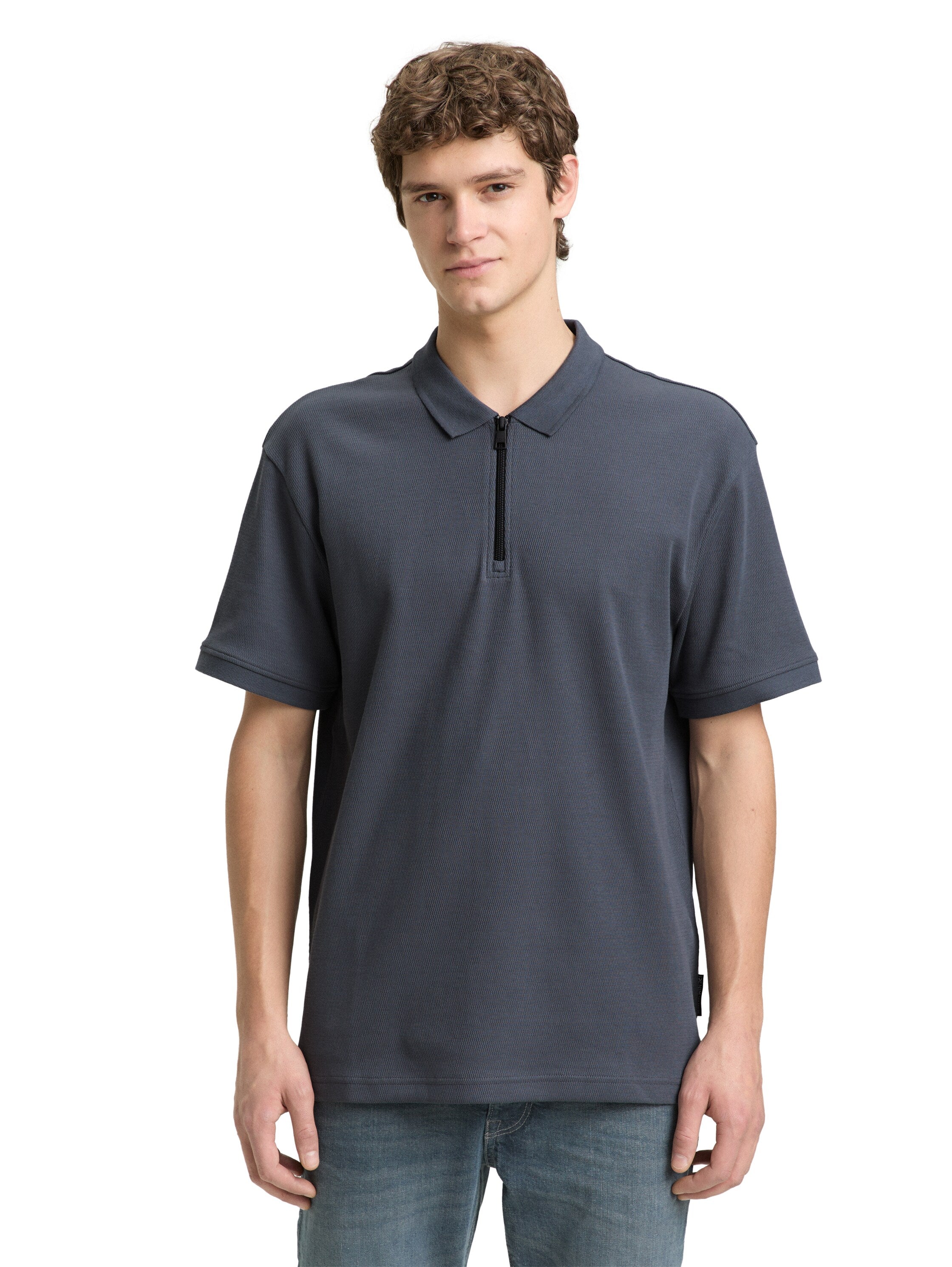 Tom Tailor Dark Grey Polo With Half Zipper