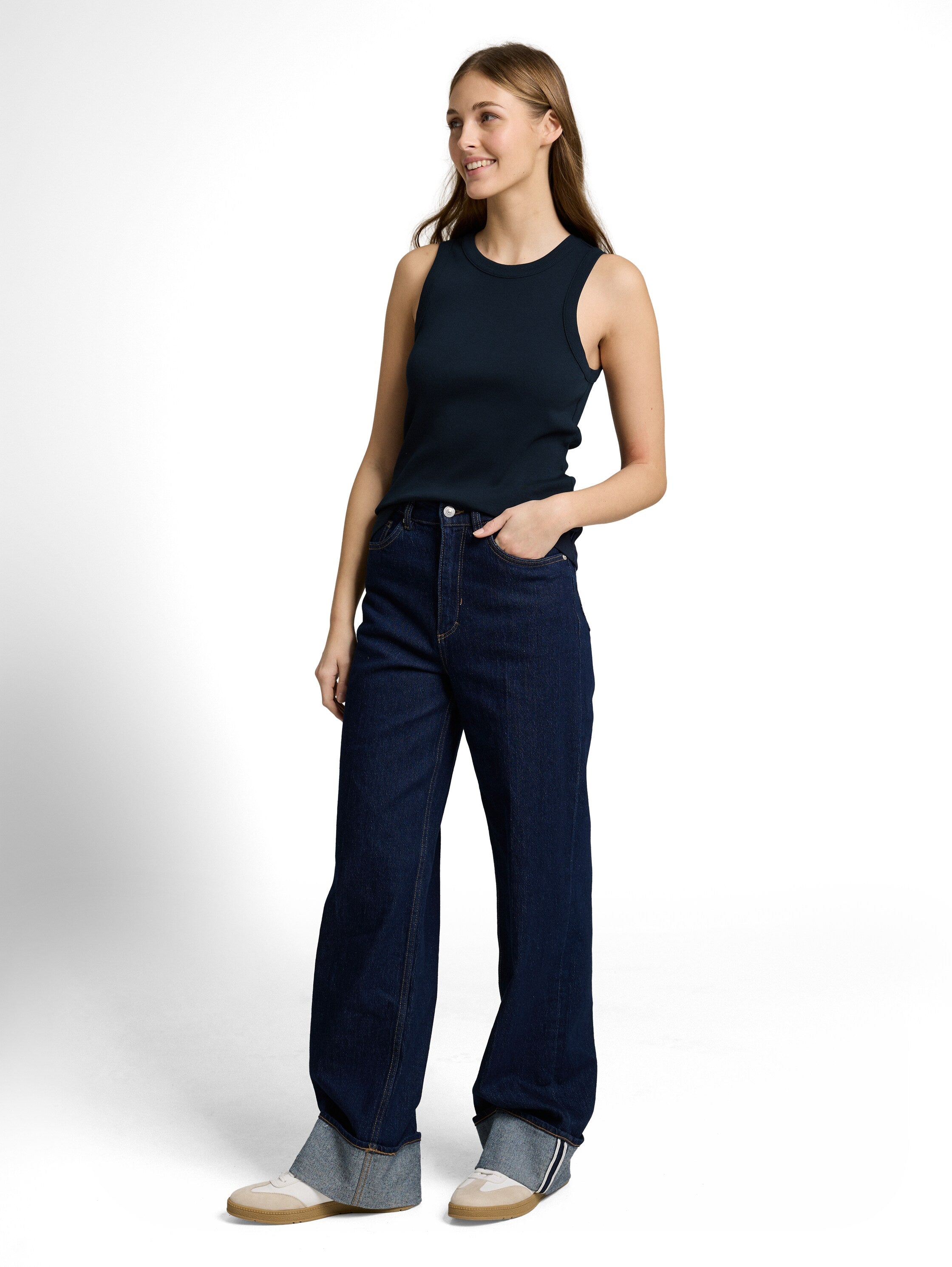 Tom Tailor Navy Slim-Fit Top With Ribbed Texture