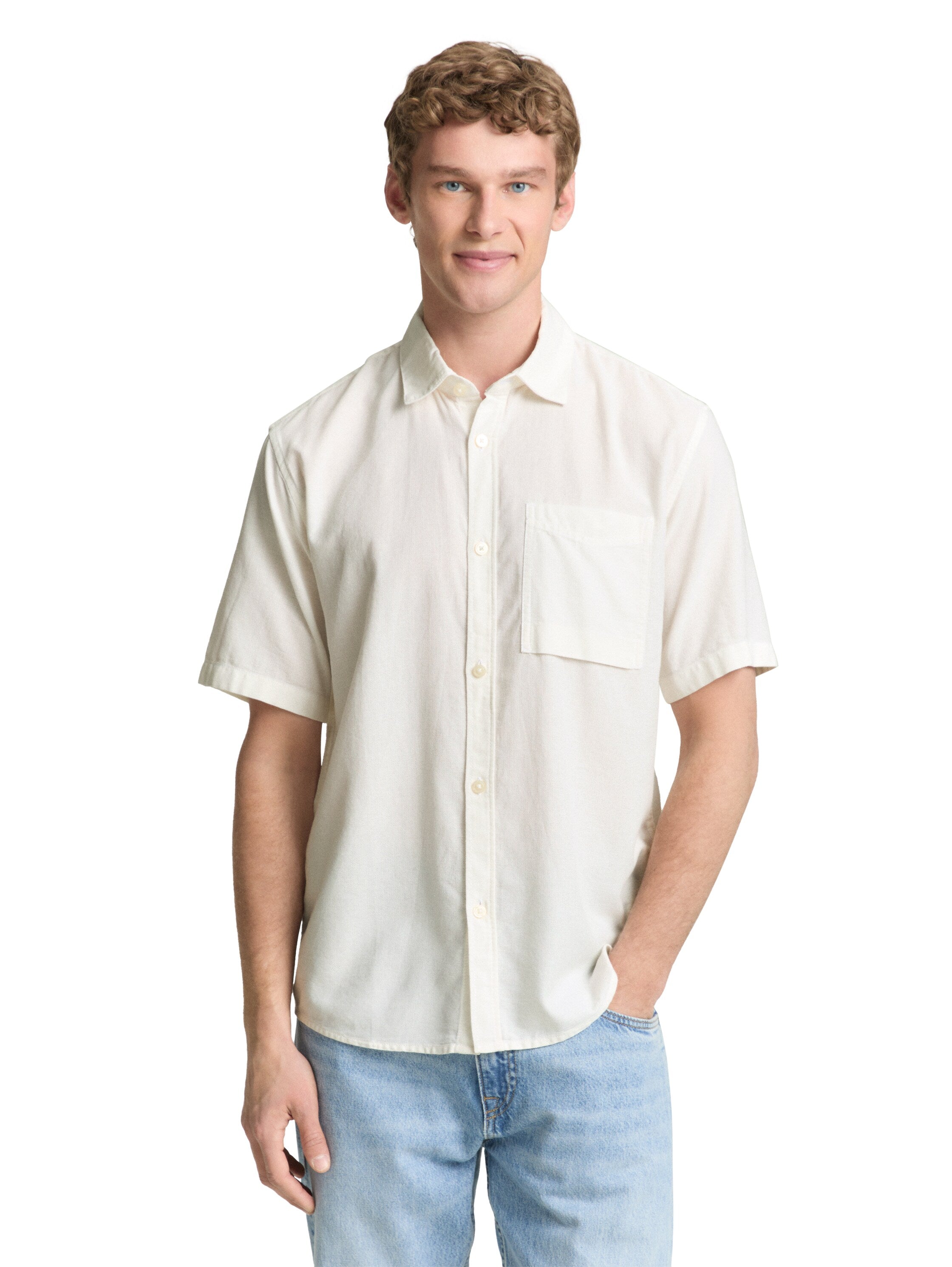 Tom Tailor White Relaxed Fit Short Sleeve Shirt With Breast Pocket