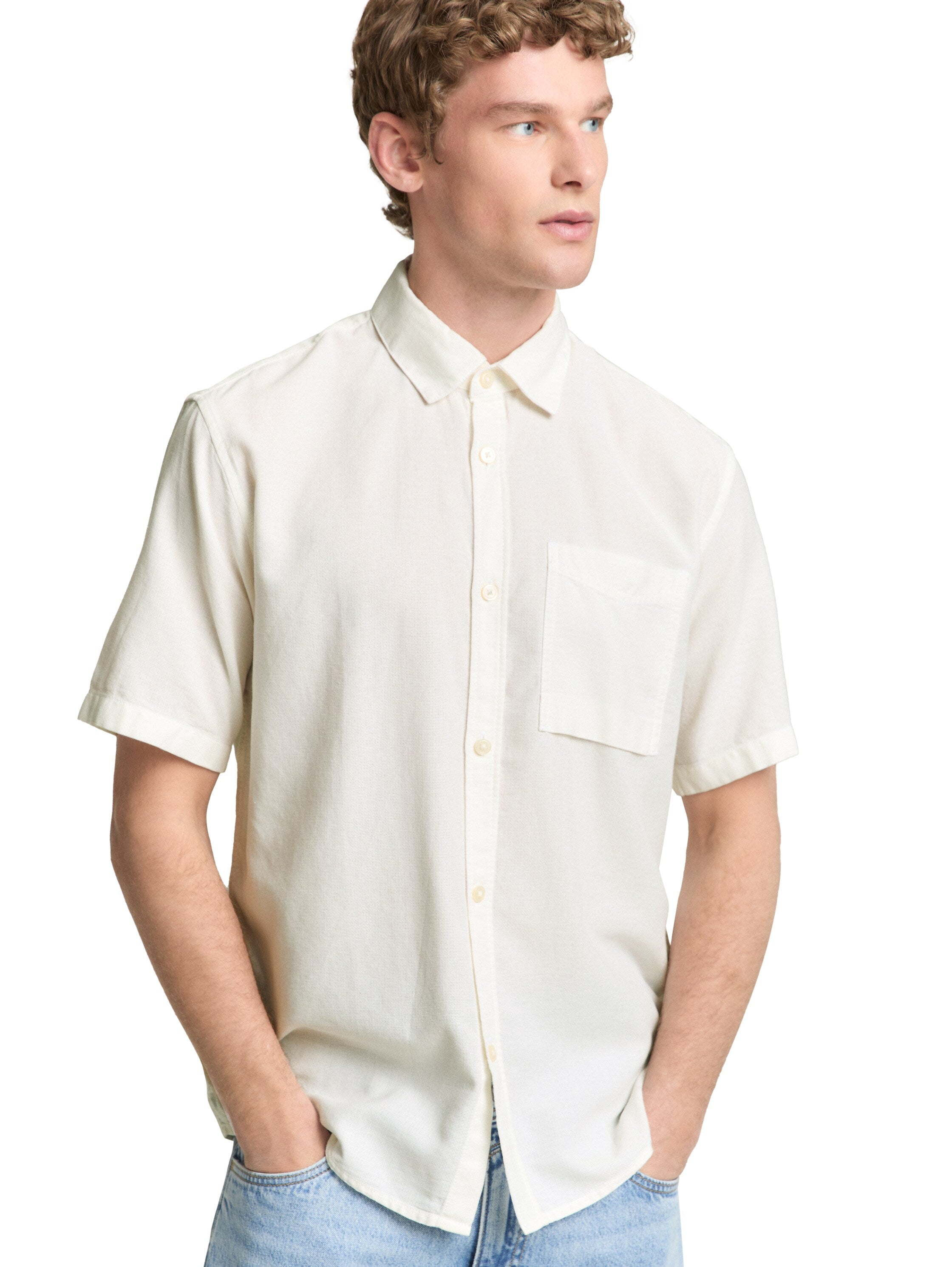 Tom Tailor White Relaxed Fit Short Sleeve Shirt With Breast Pocket