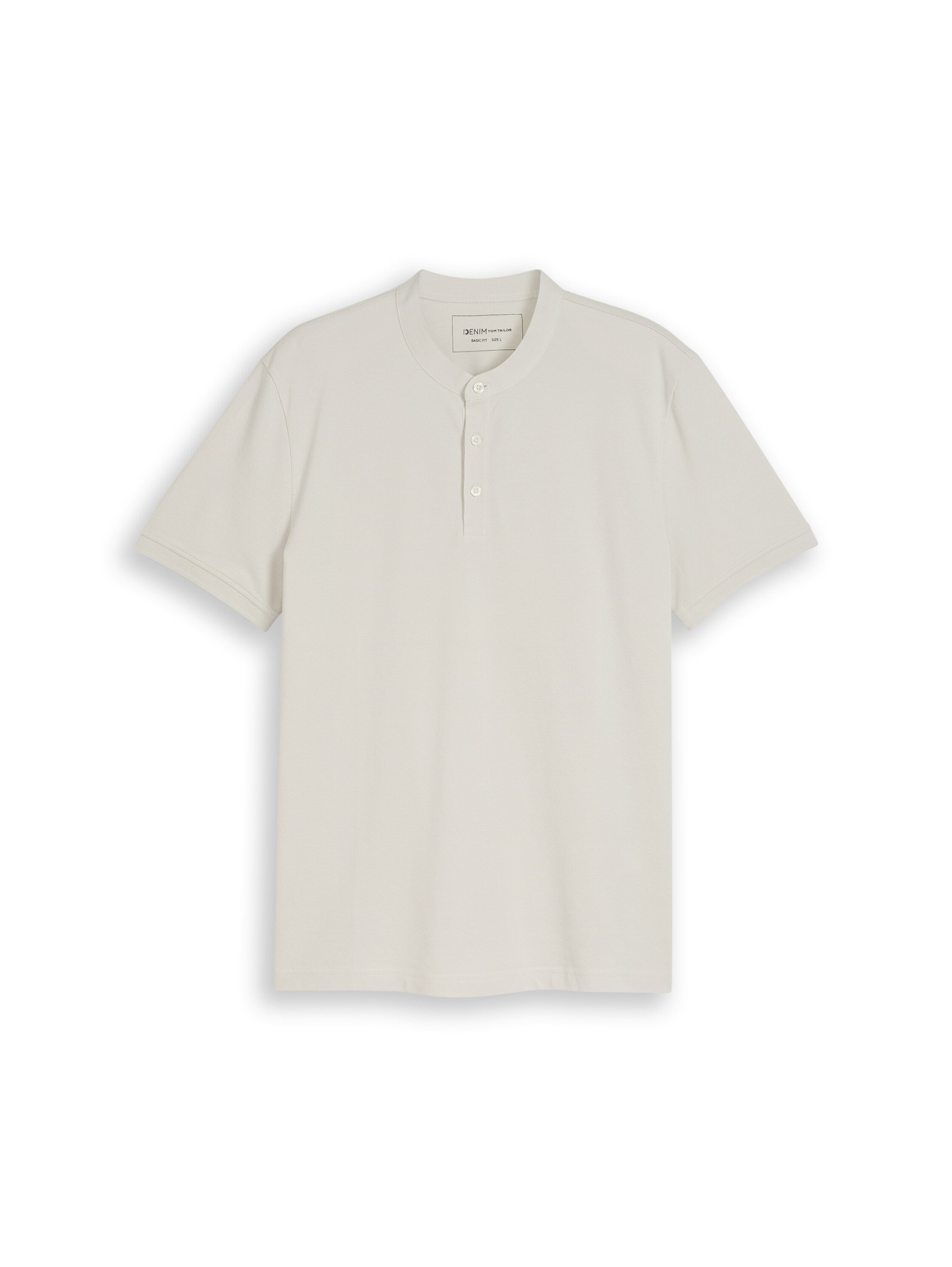 Tom Tailor Greyish White Polo With Stand-Up Collar & Three Buttons Closer