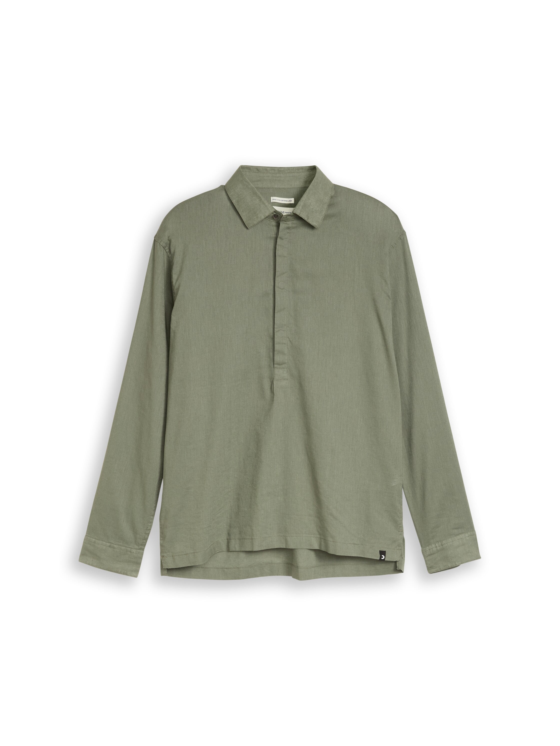 Tom Tailor Olive Long Sleeved Half Button Concealed Placket Linen Shirt