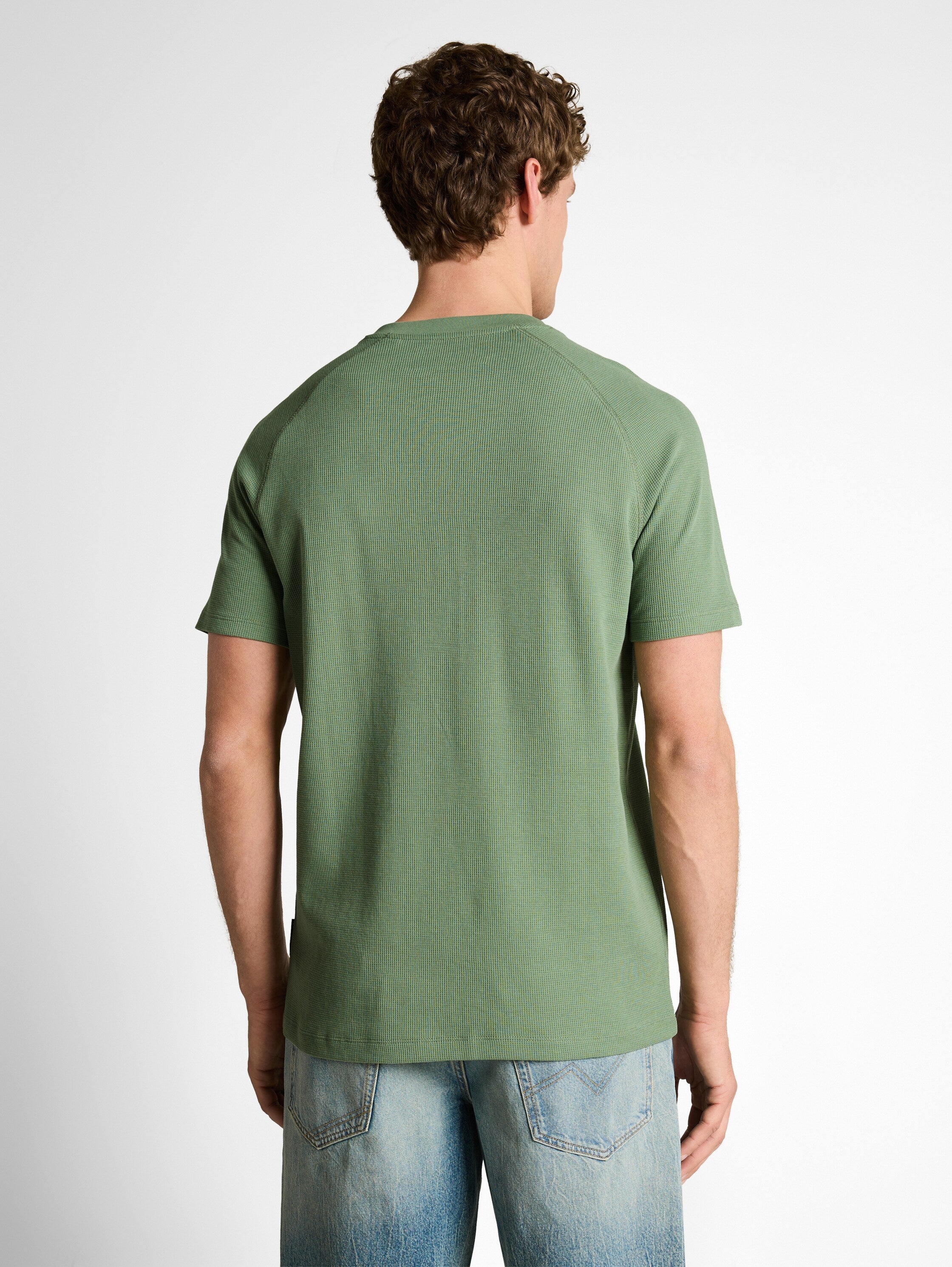 Tom Tailor Green Olive Henley T-Shirt With Waffle Texture