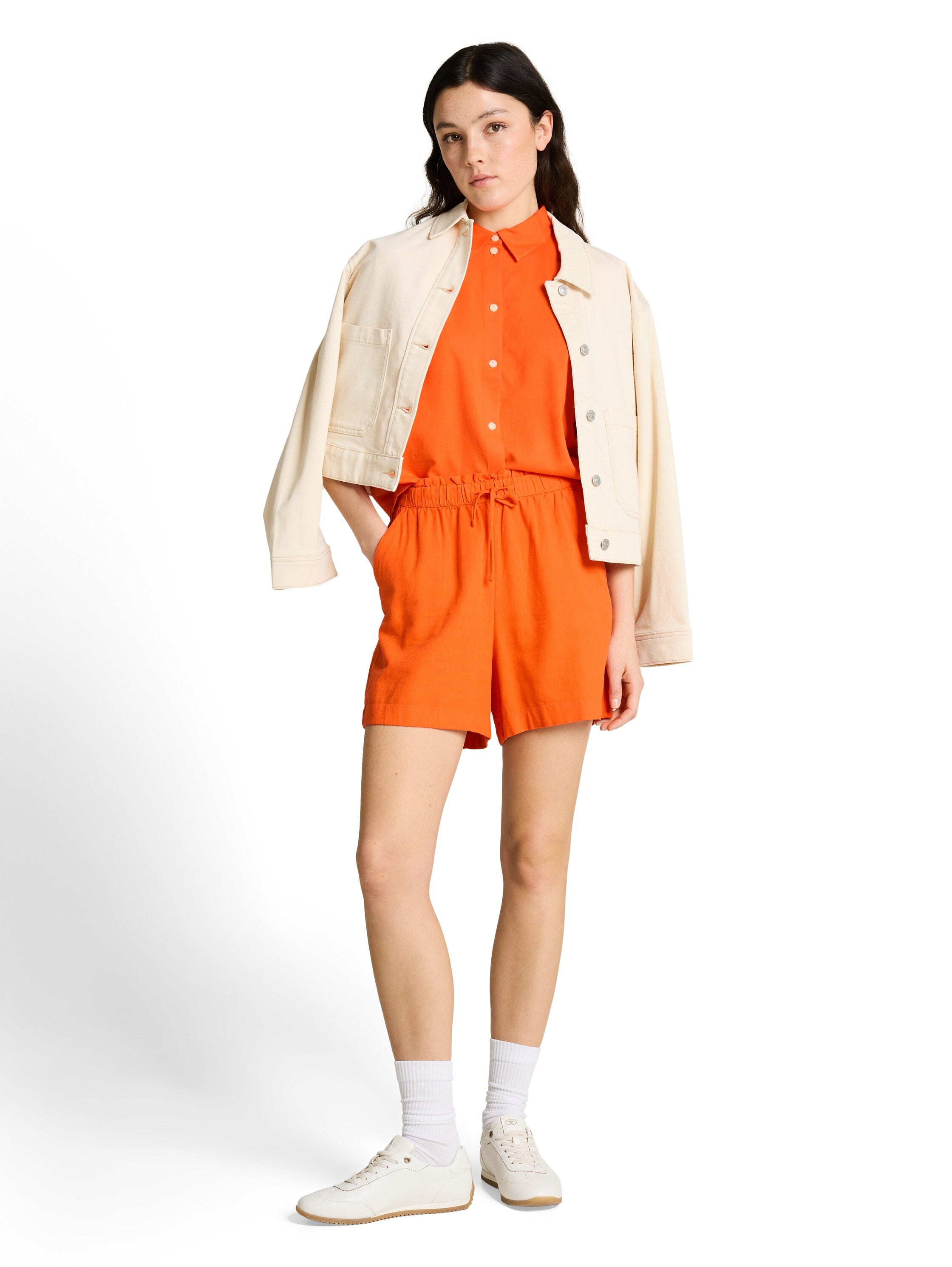 Tom Tailor Orange Boxy-Fit Blouse With Linen Blend