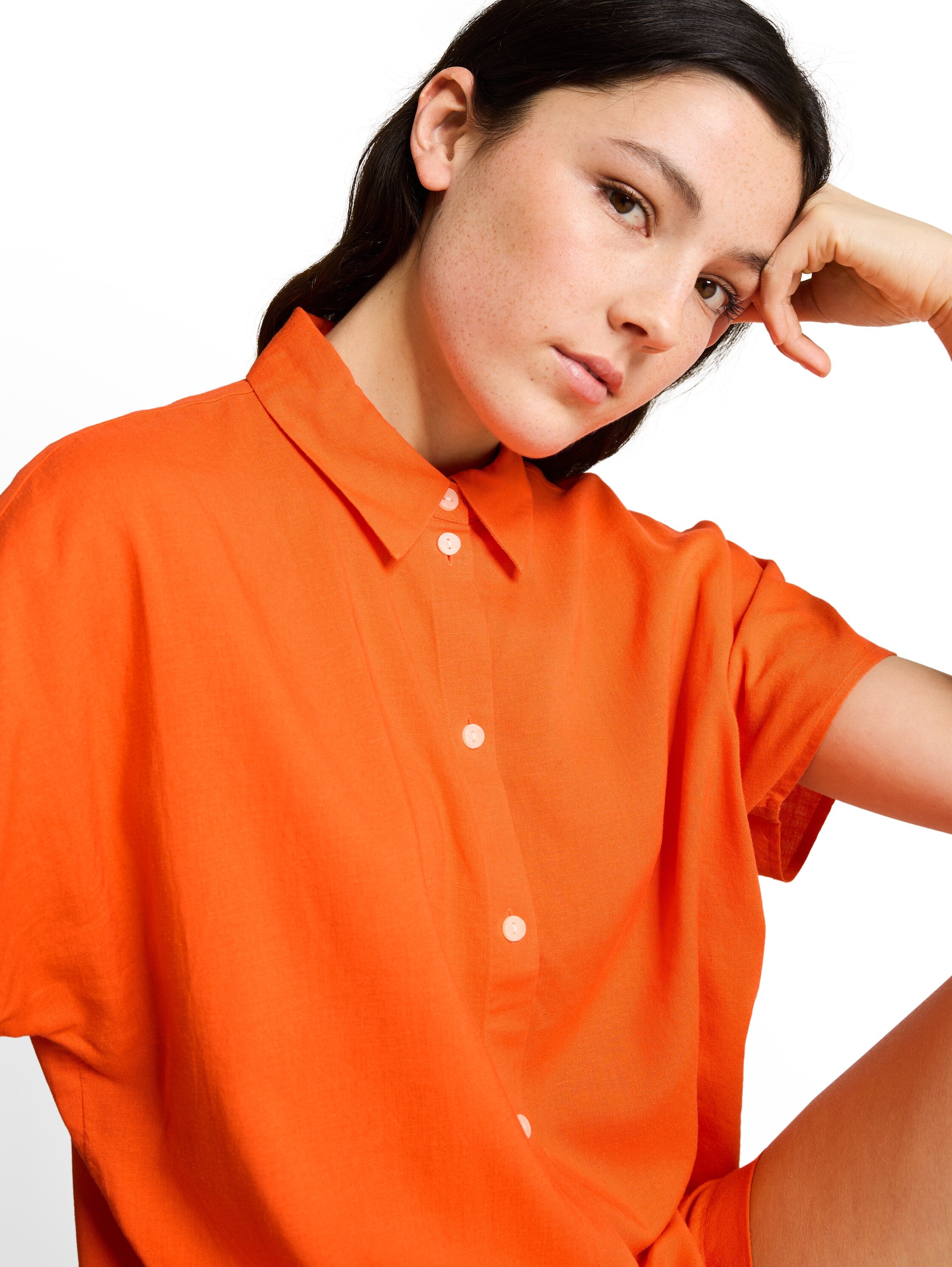 Tom Tailor Orange Boxy-Fit Blouse With Linen Blend
