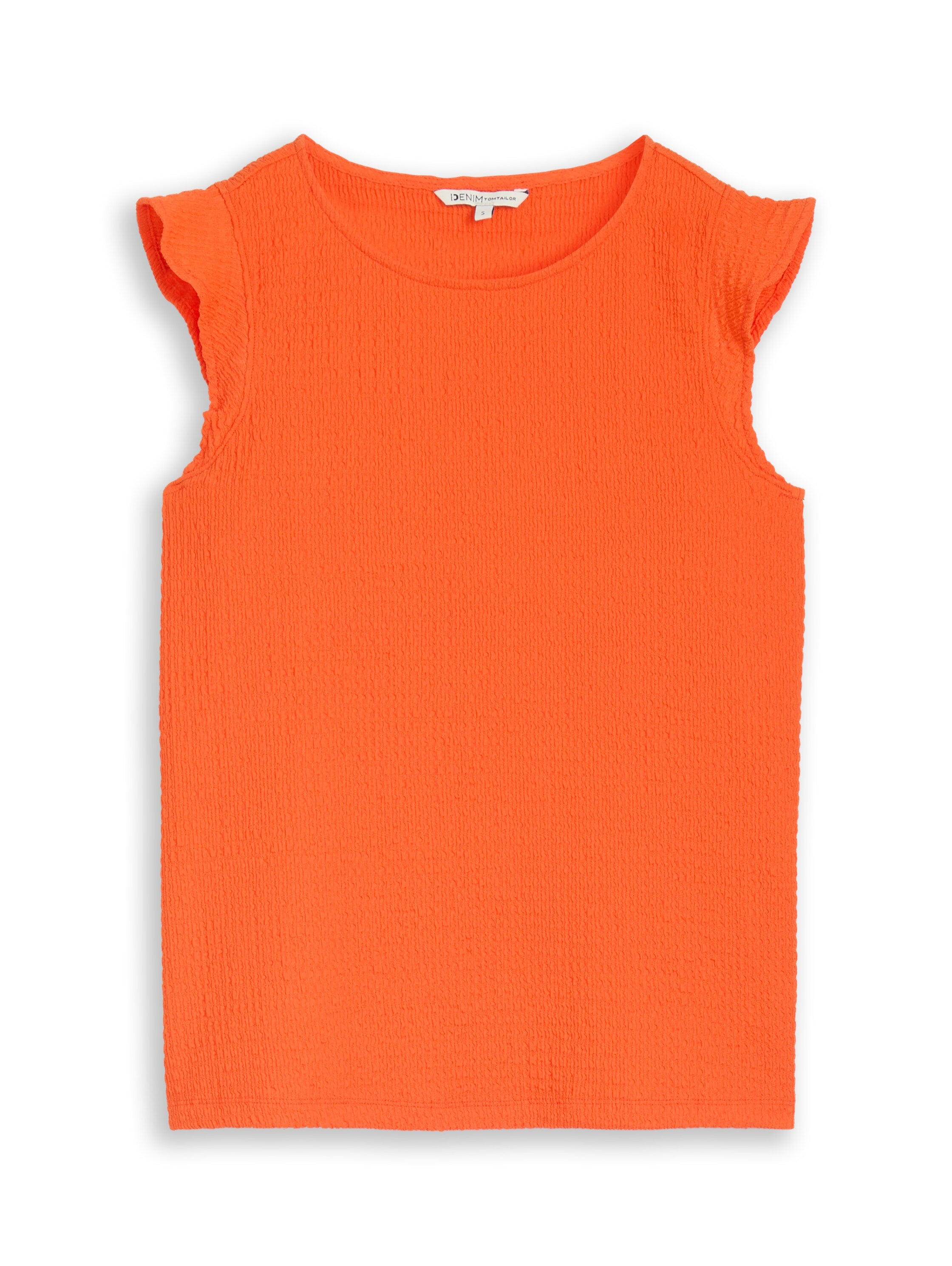 Tom Tailor Orange Loose Fit Crinkle Top With Flounces