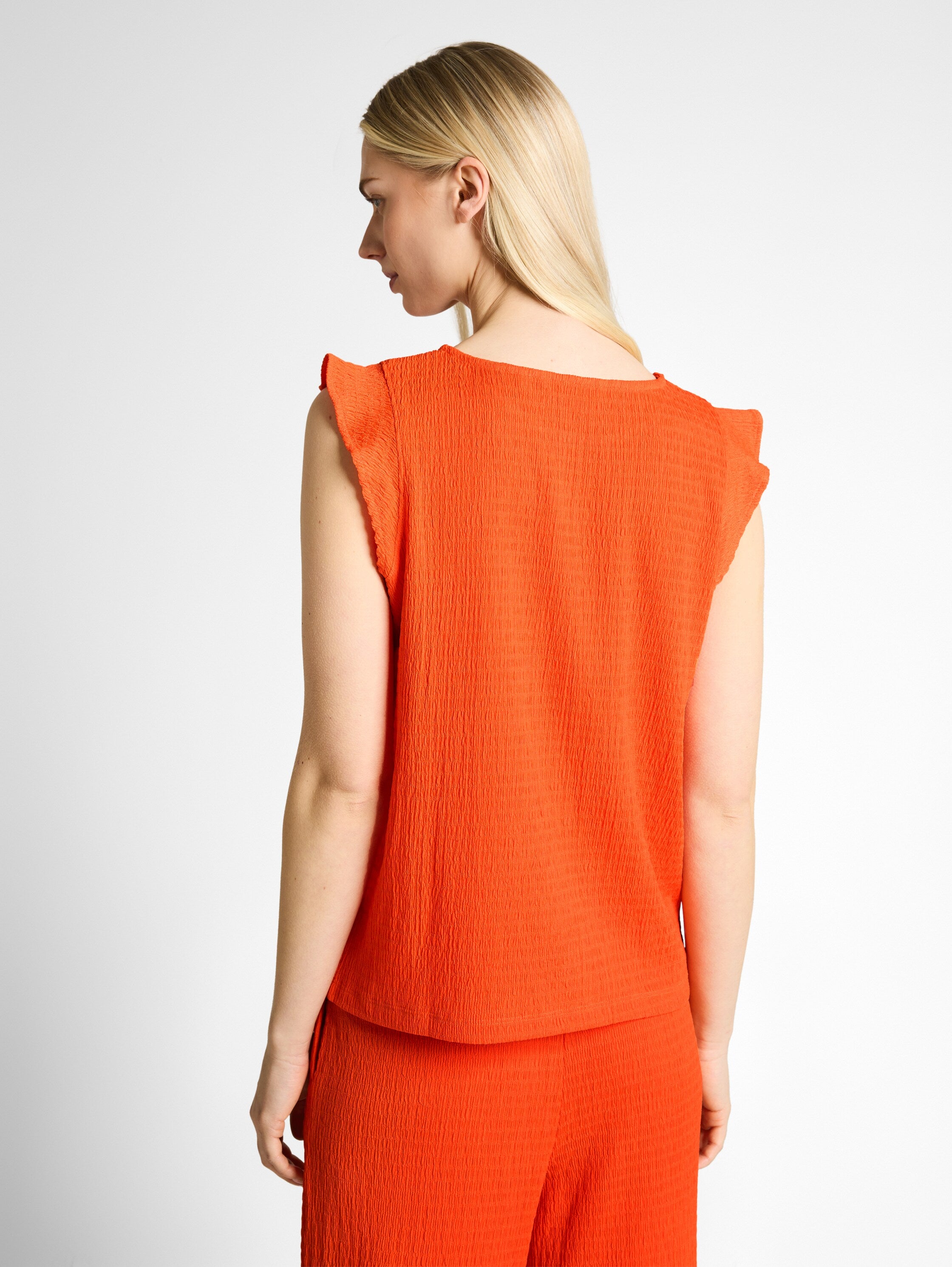 Tom Tailor Orange Loose Fit Crinkle Top With Flounces