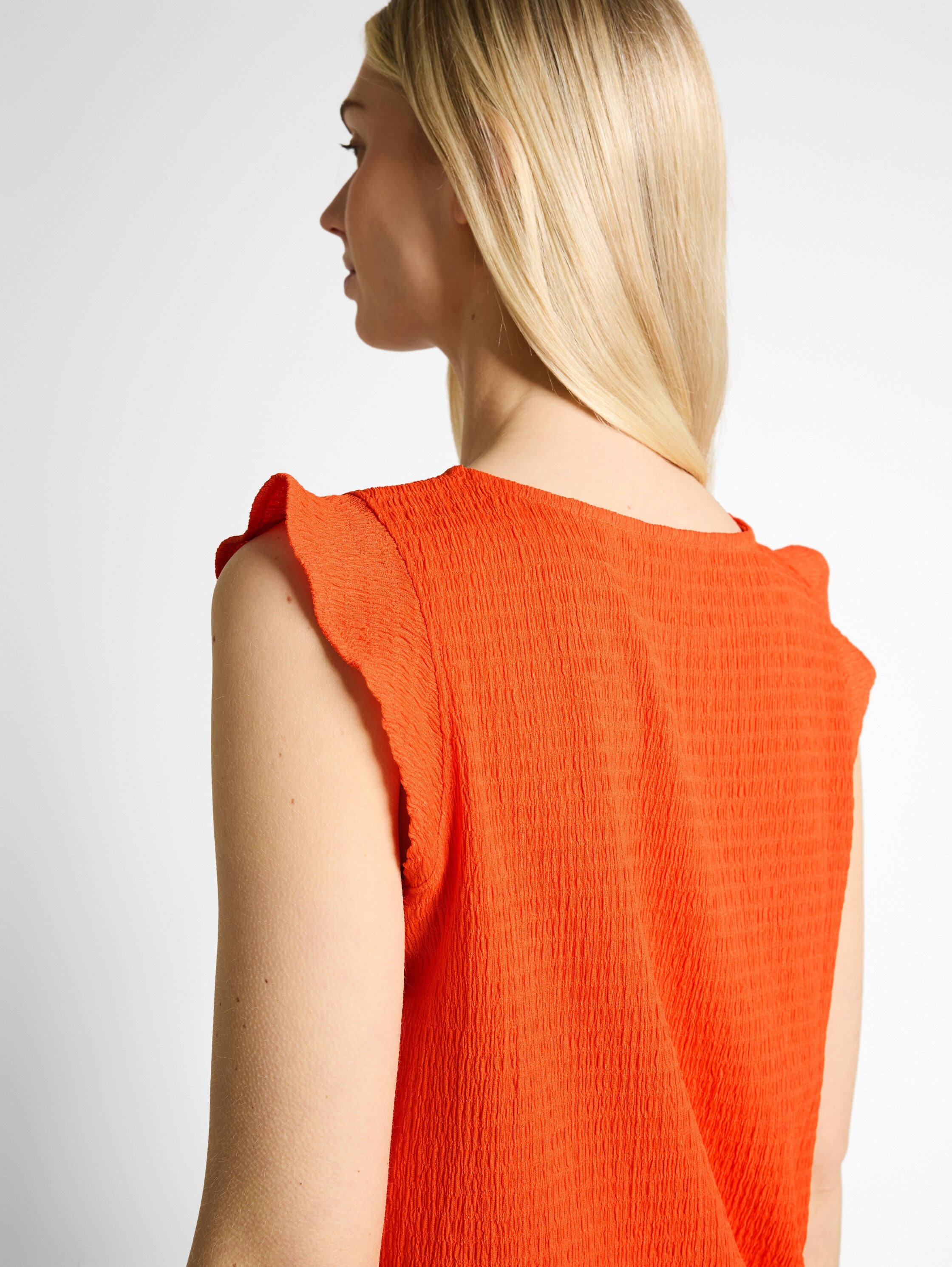 Tom Tailor Orange Loose Fit Crinkle Top With Flounces