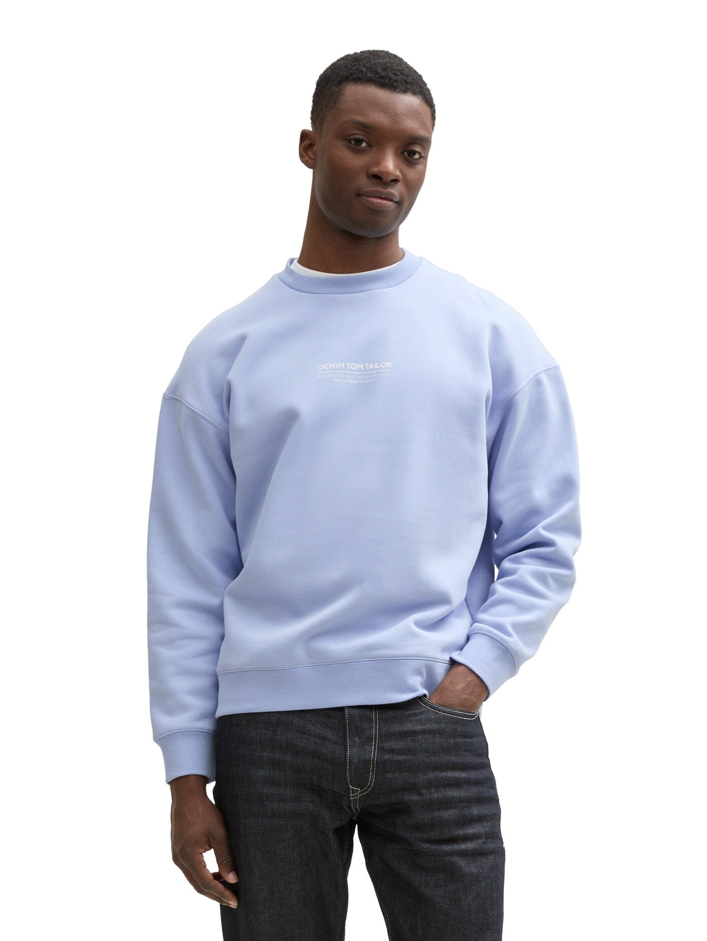Tom Tailor Relaxed Blue Sweater With Logo Print