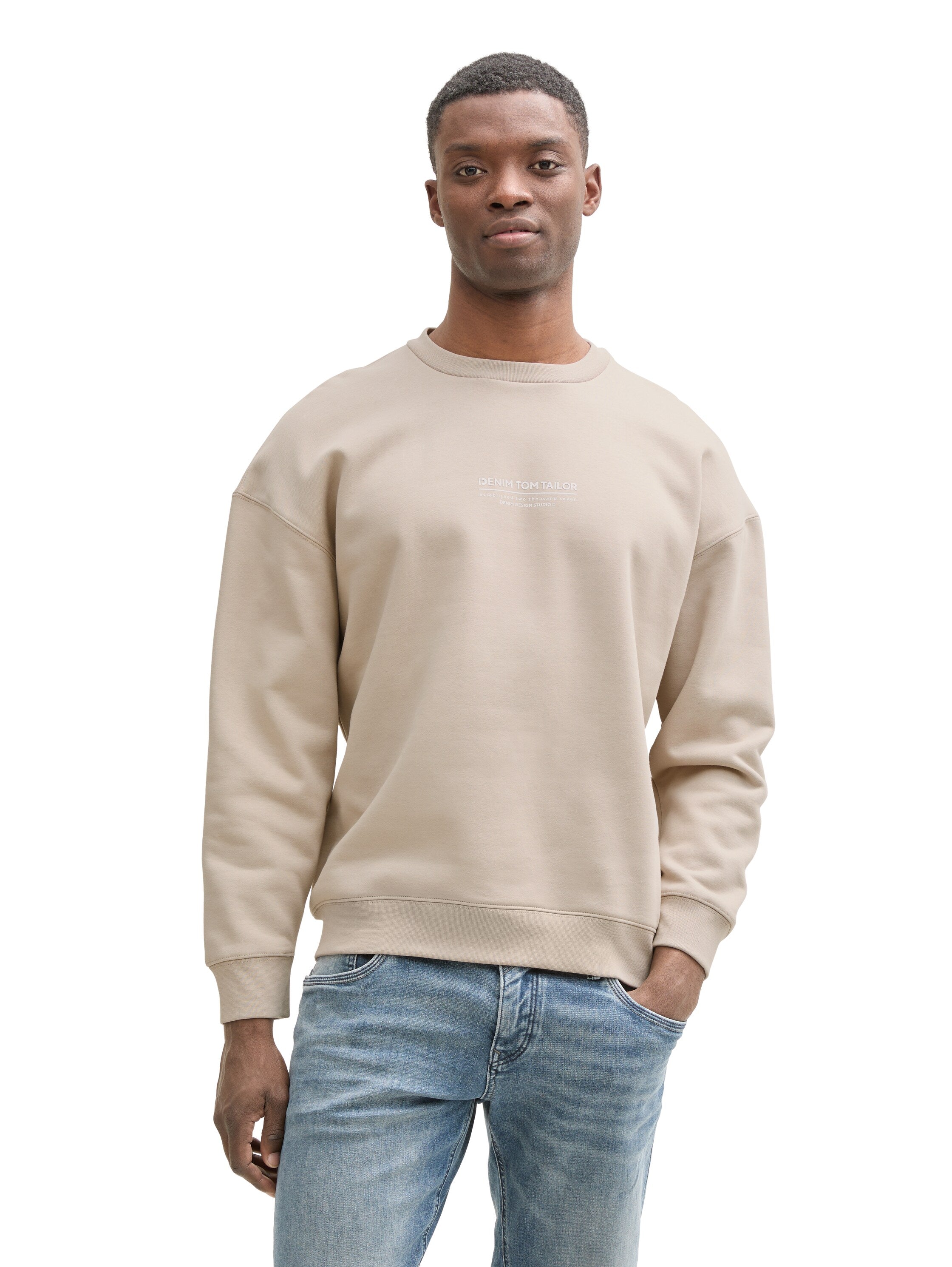 Tom Tailor Relaxed Light Dove Grey Sweater With Logo Print