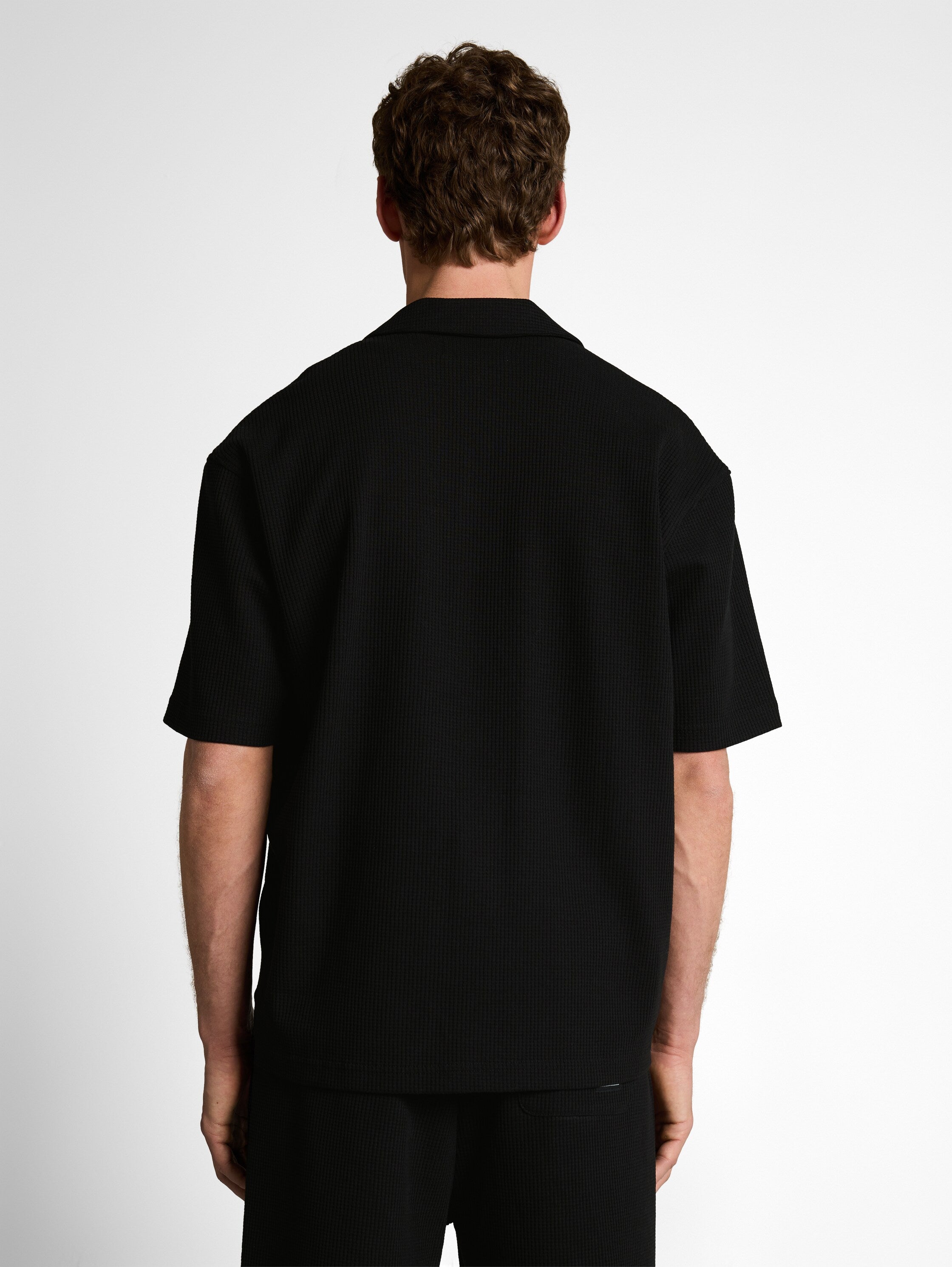 Tom Tailor Relaxed Fit Deep Black Resort Shirt With Waffle Texture