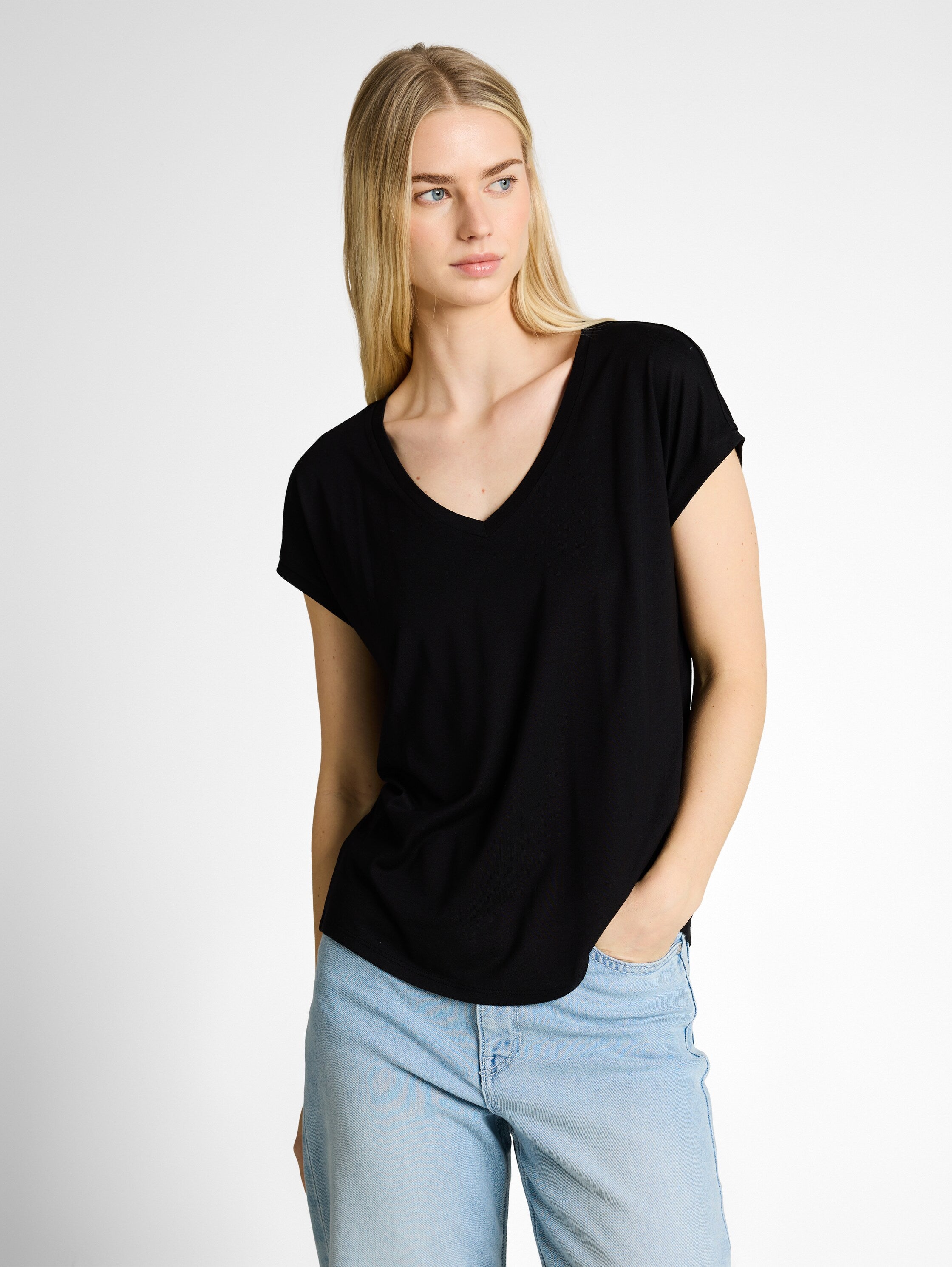 Tom Tailor Black V Neck T-Shirt