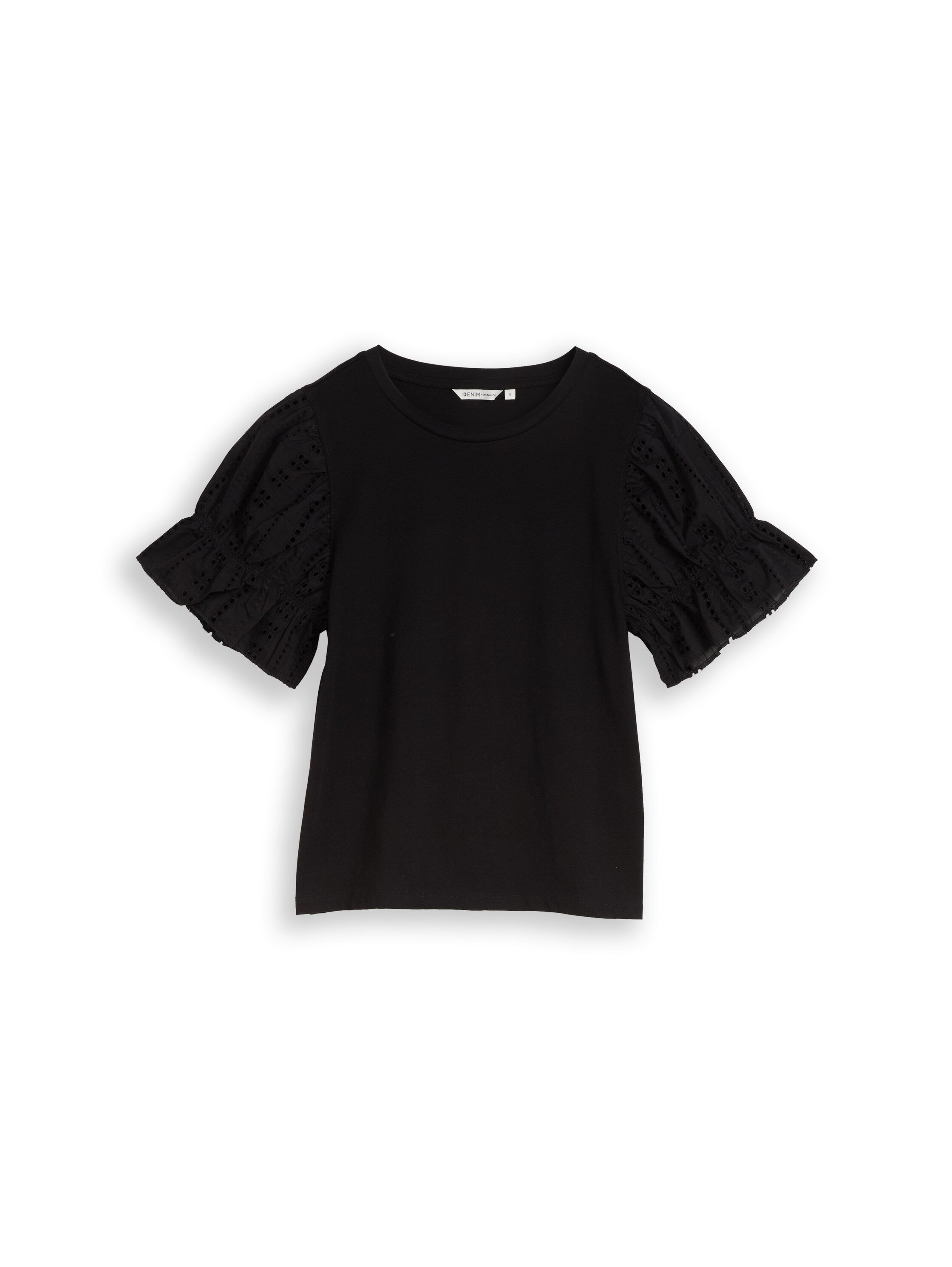 Tom Tailor Black Loose Fit T-Shirt With Eyelet Embroidery