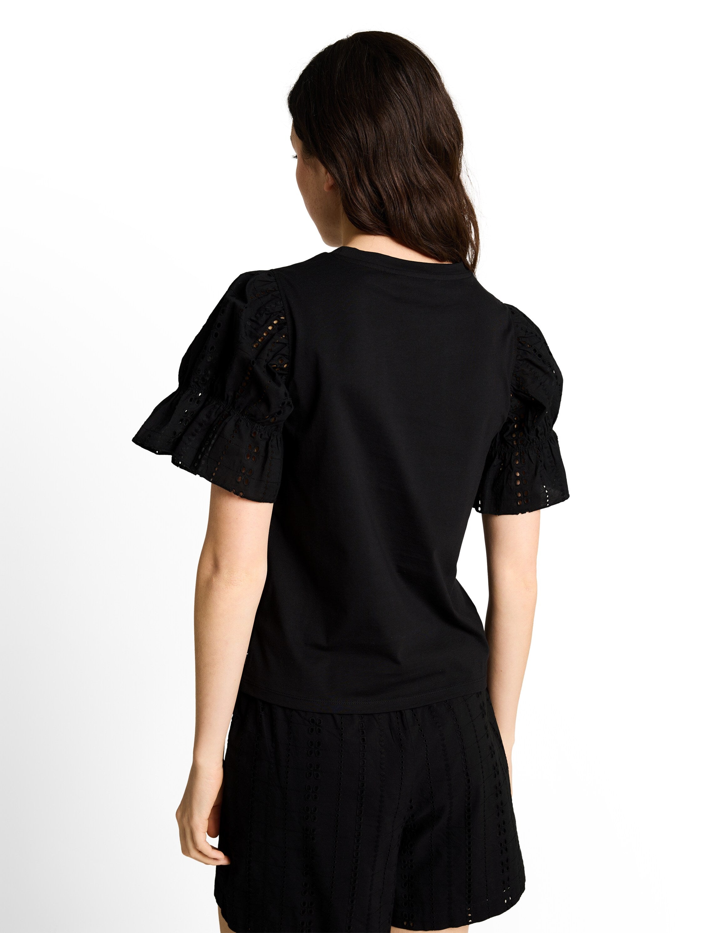 Tom Tailor Black Loose Fit T-Shirt With Eyelet Embroidery