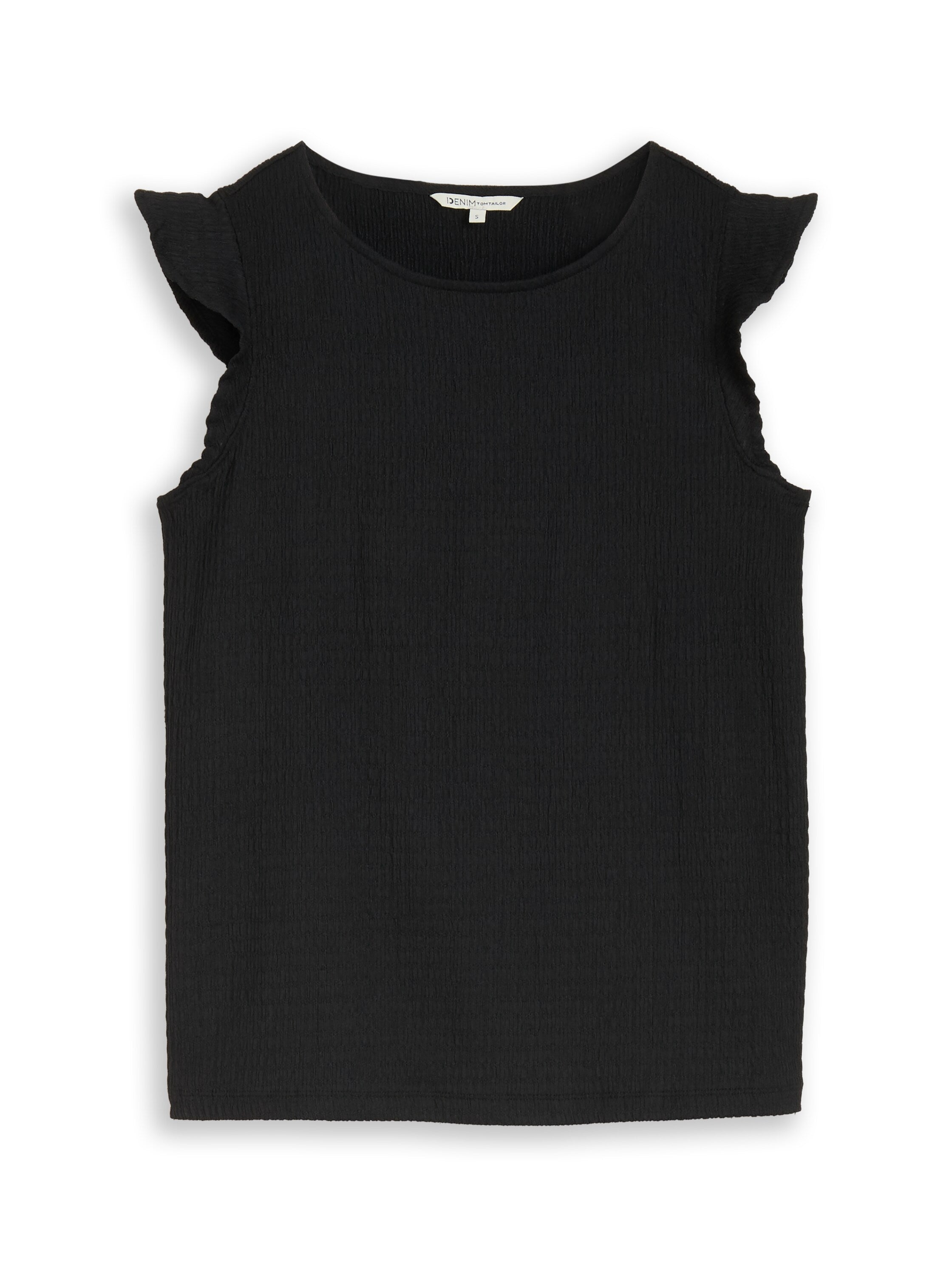 Tom Tailor Black Loose Fit Crinkle Top With Flounces