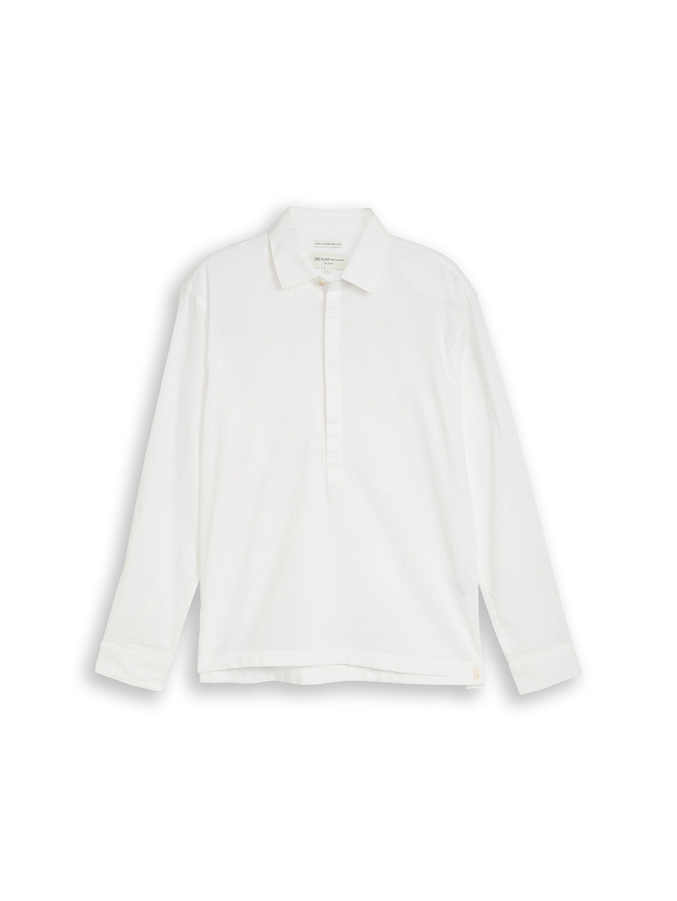 Tom Tailor White Long Sleeved Half Button Concealed Placket Linen Shirt