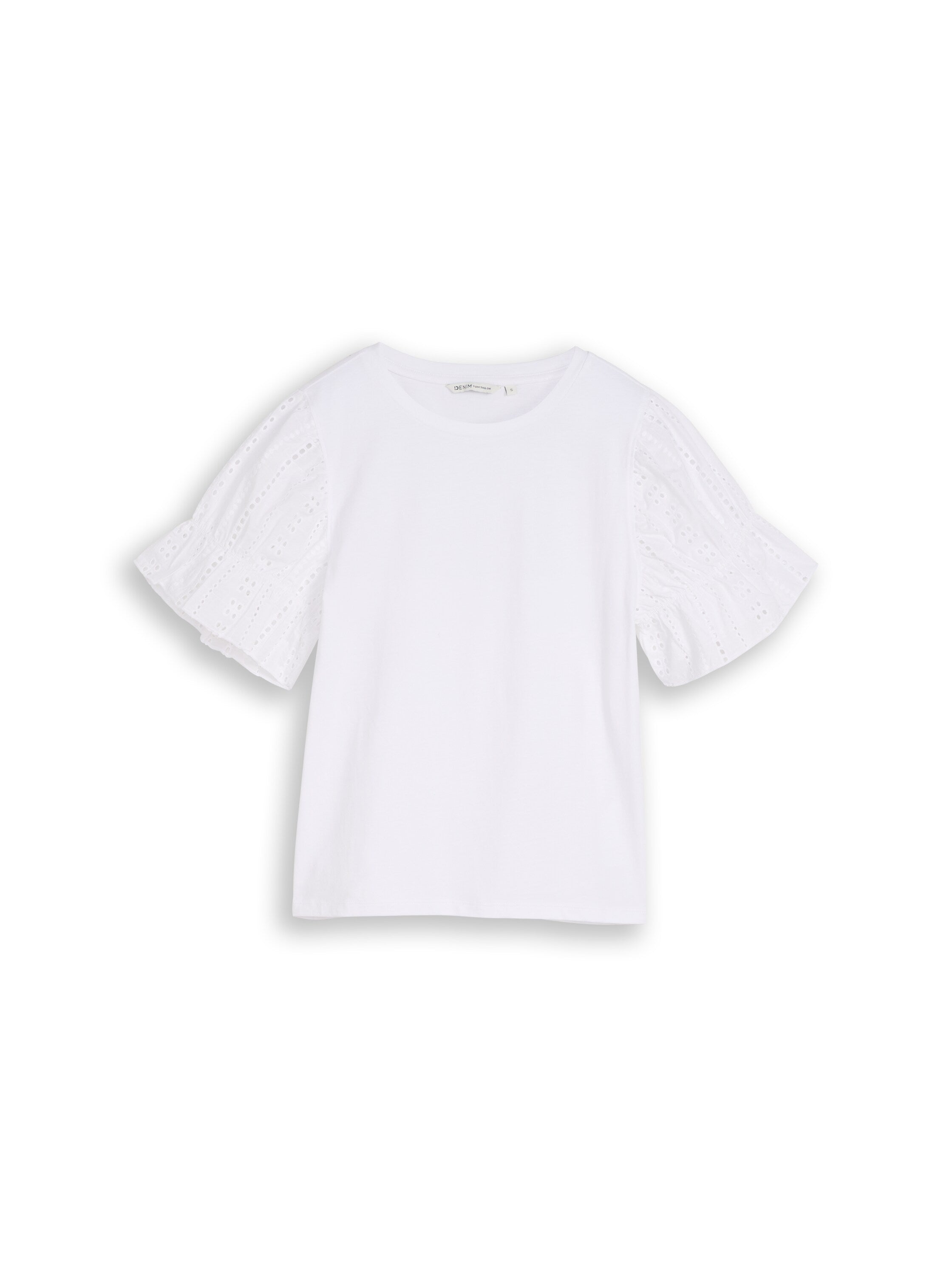 Tom Tailor White Loose Fit T-Shirt With Eyelet Embroidery