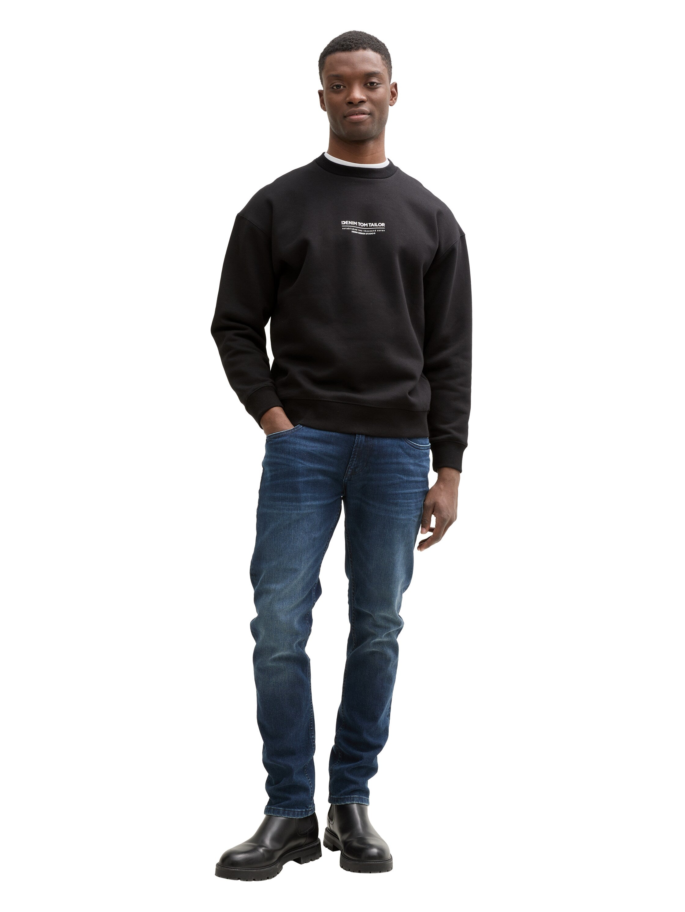Tom Tailor Relaxed Black Sweater With Logo Print