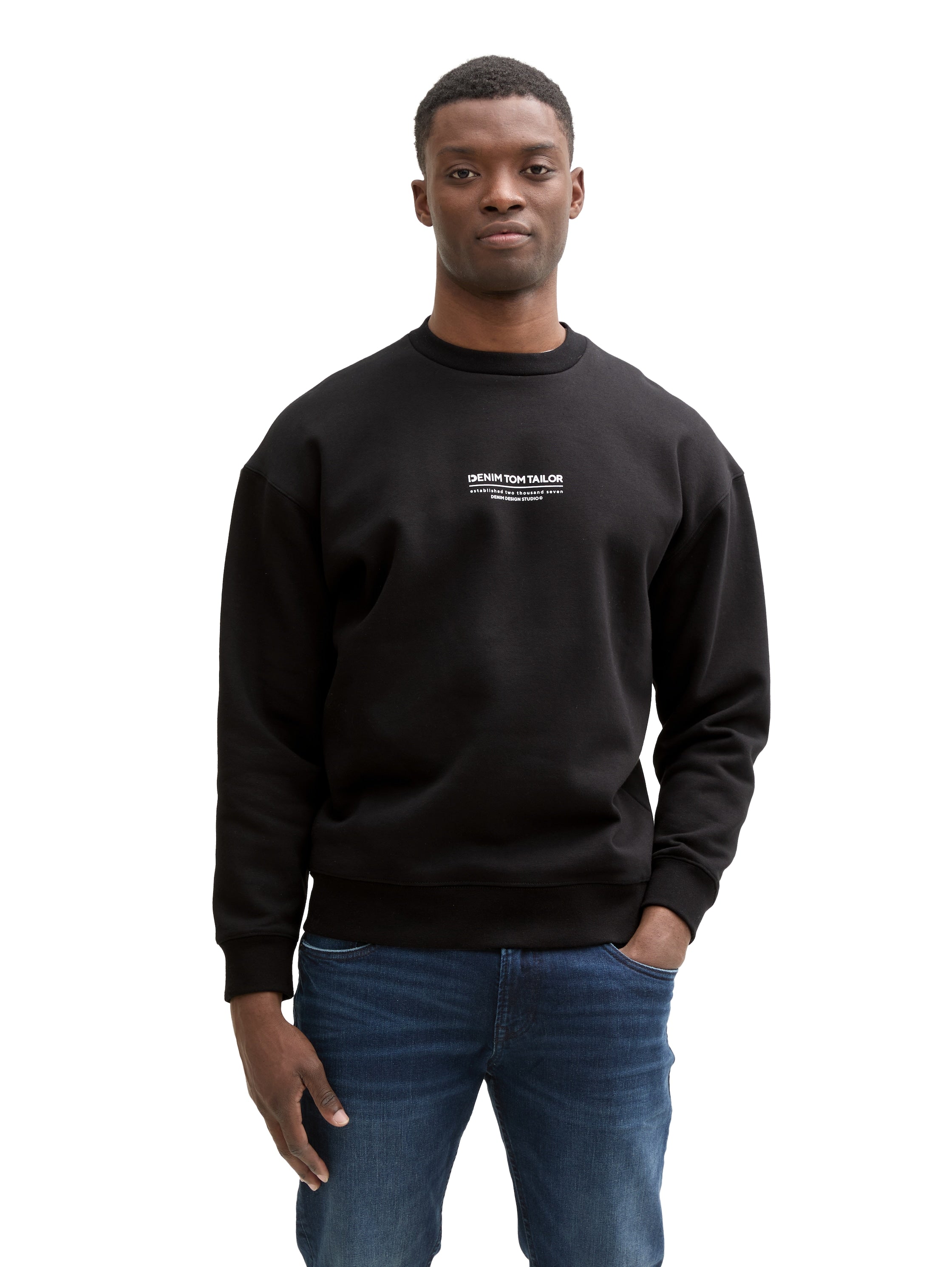 Tom Tailor Relaxed Black Sweater With Logo Print