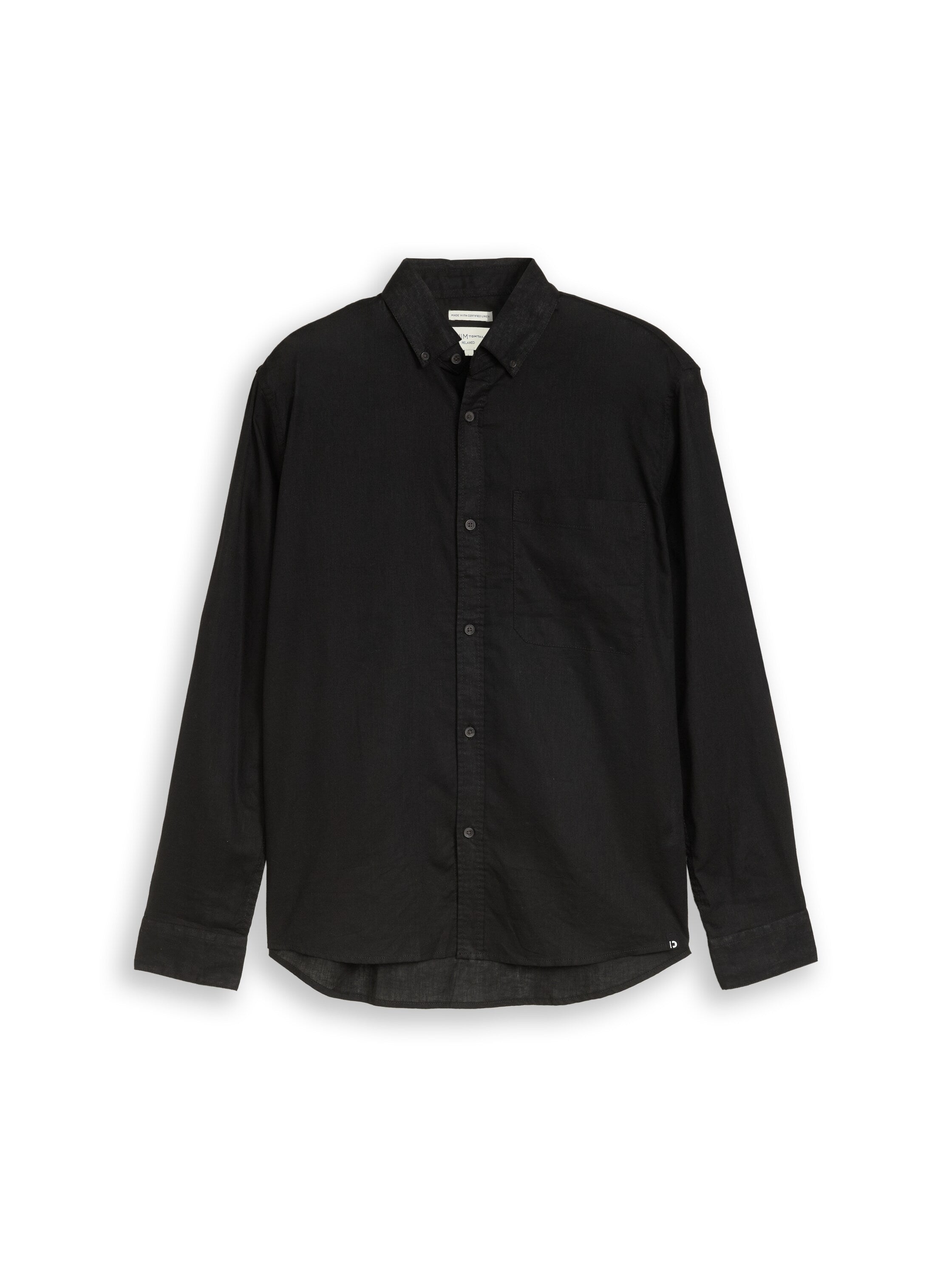 Tom Tailor Black Long Sleeved Relaxed Fit Shirt With Linen Blend & Chest Pocket