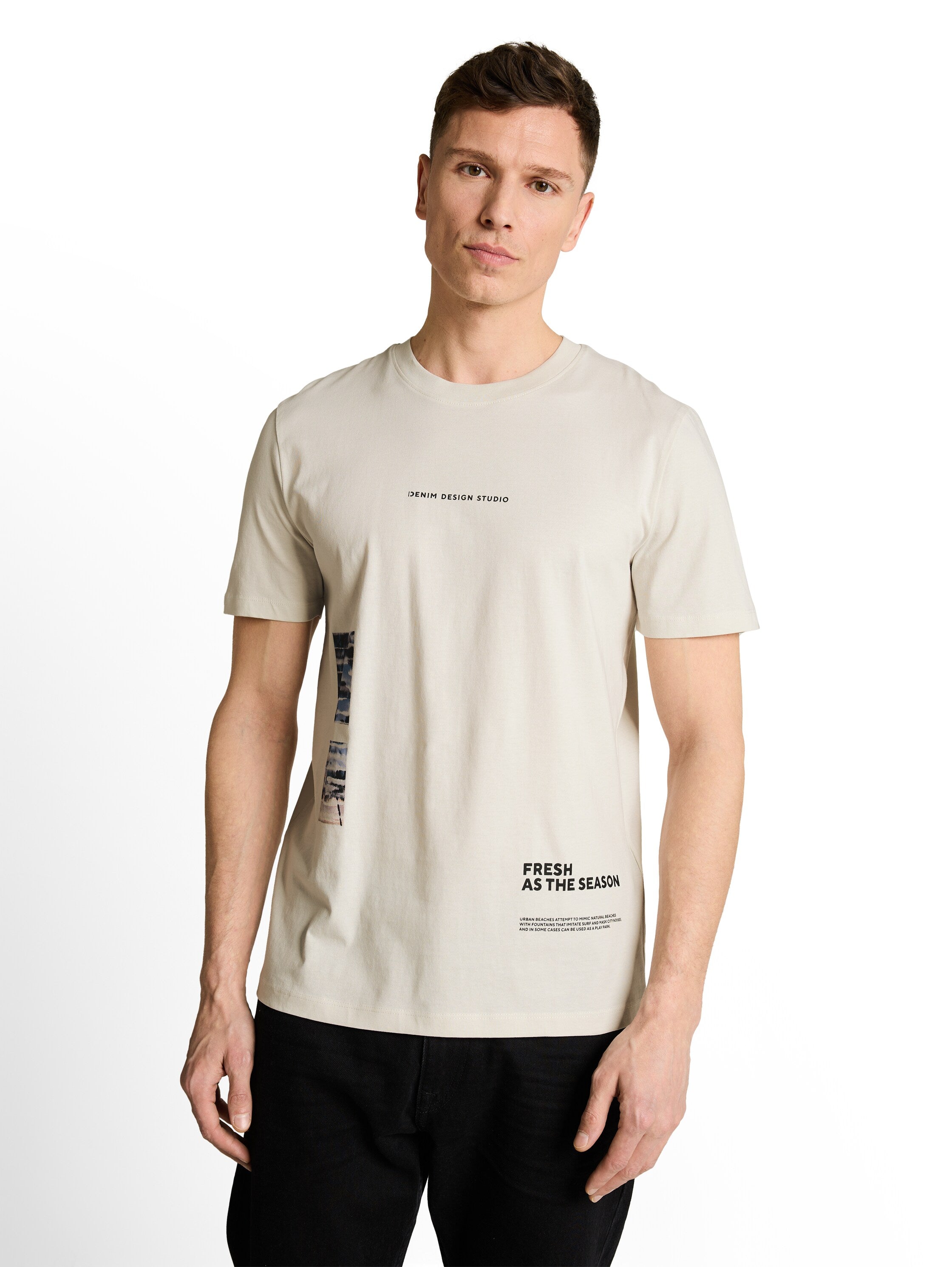 Tom Tailor Off White Round Neck T-Shirt With Front Design
