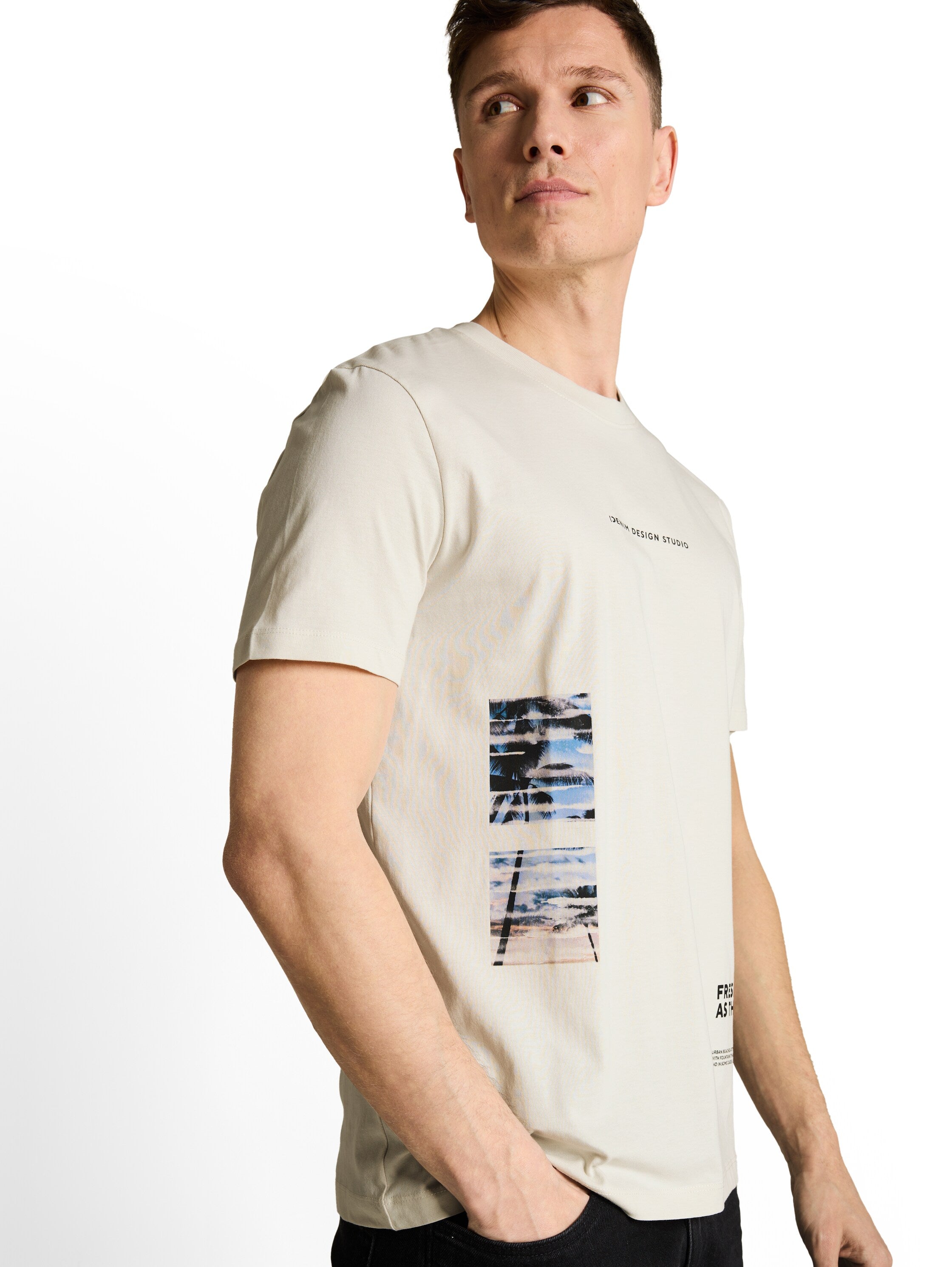 Tom Tailor Off White Round Neck T-Shirt With Front Design