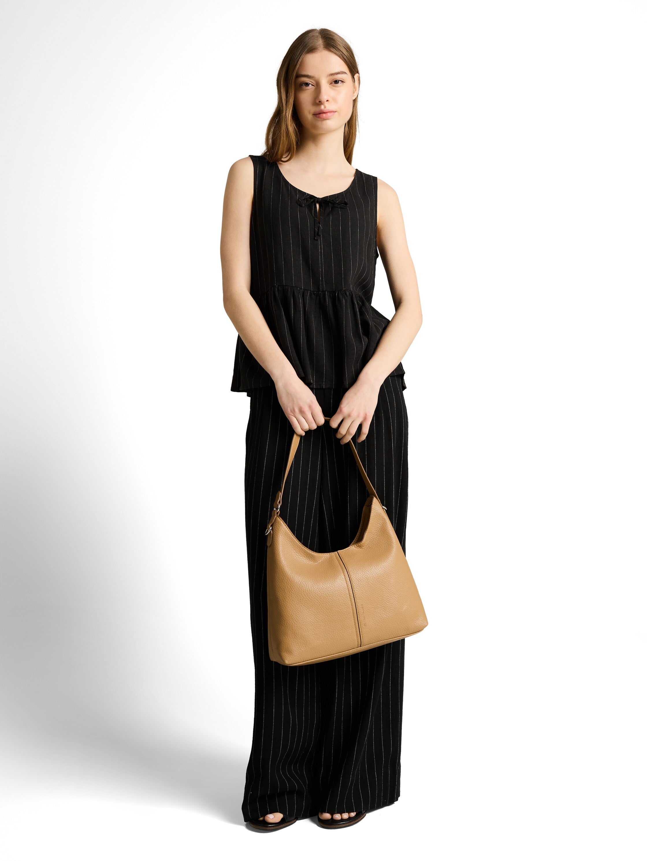 Tom Tailor Black Beige Vertical Striped Blouse Top