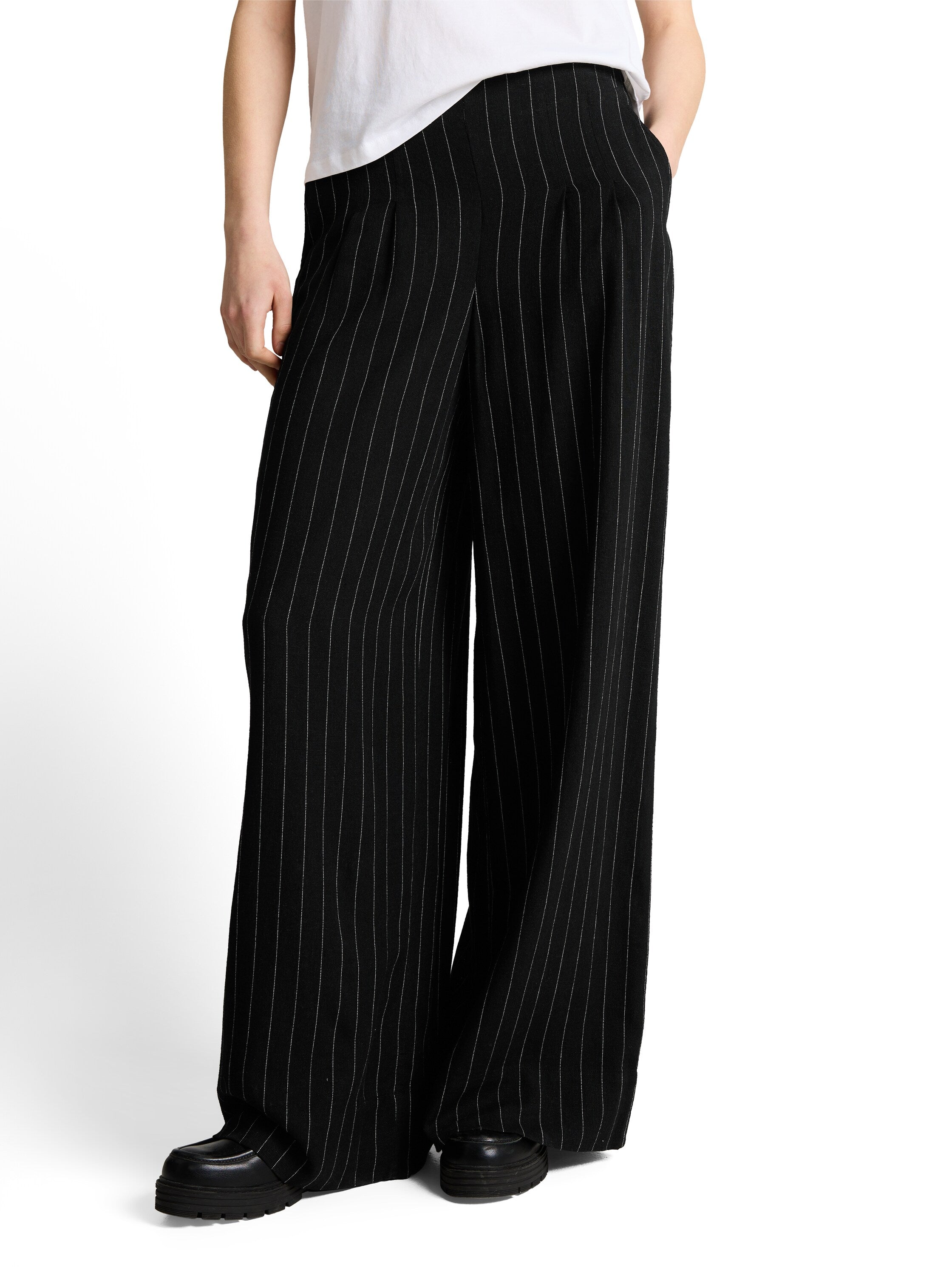 Tom Tailor Black Wide Leg Trousers With Linen Content