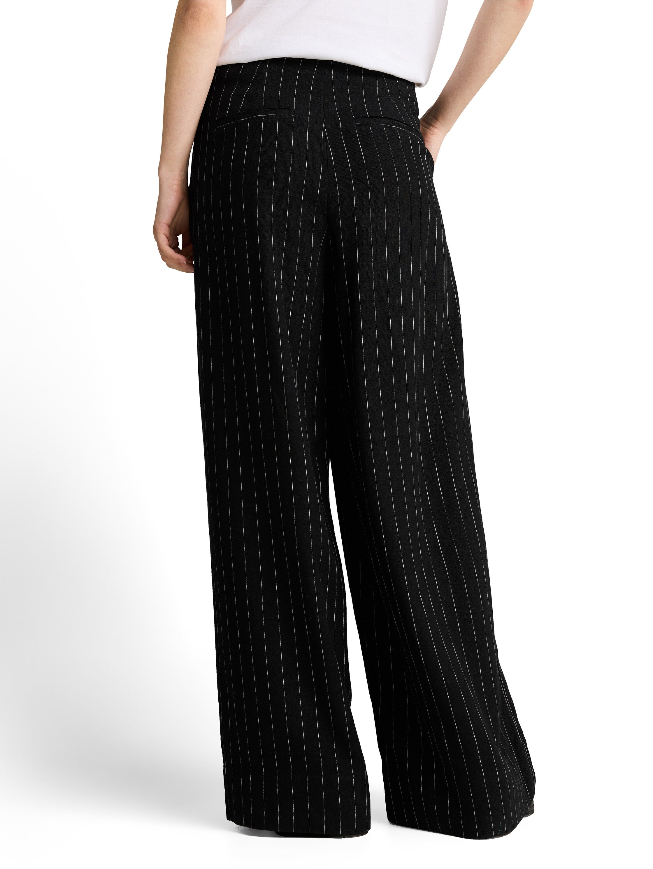 Tom Tailor Black Wide Leg Trousers With Linen Content