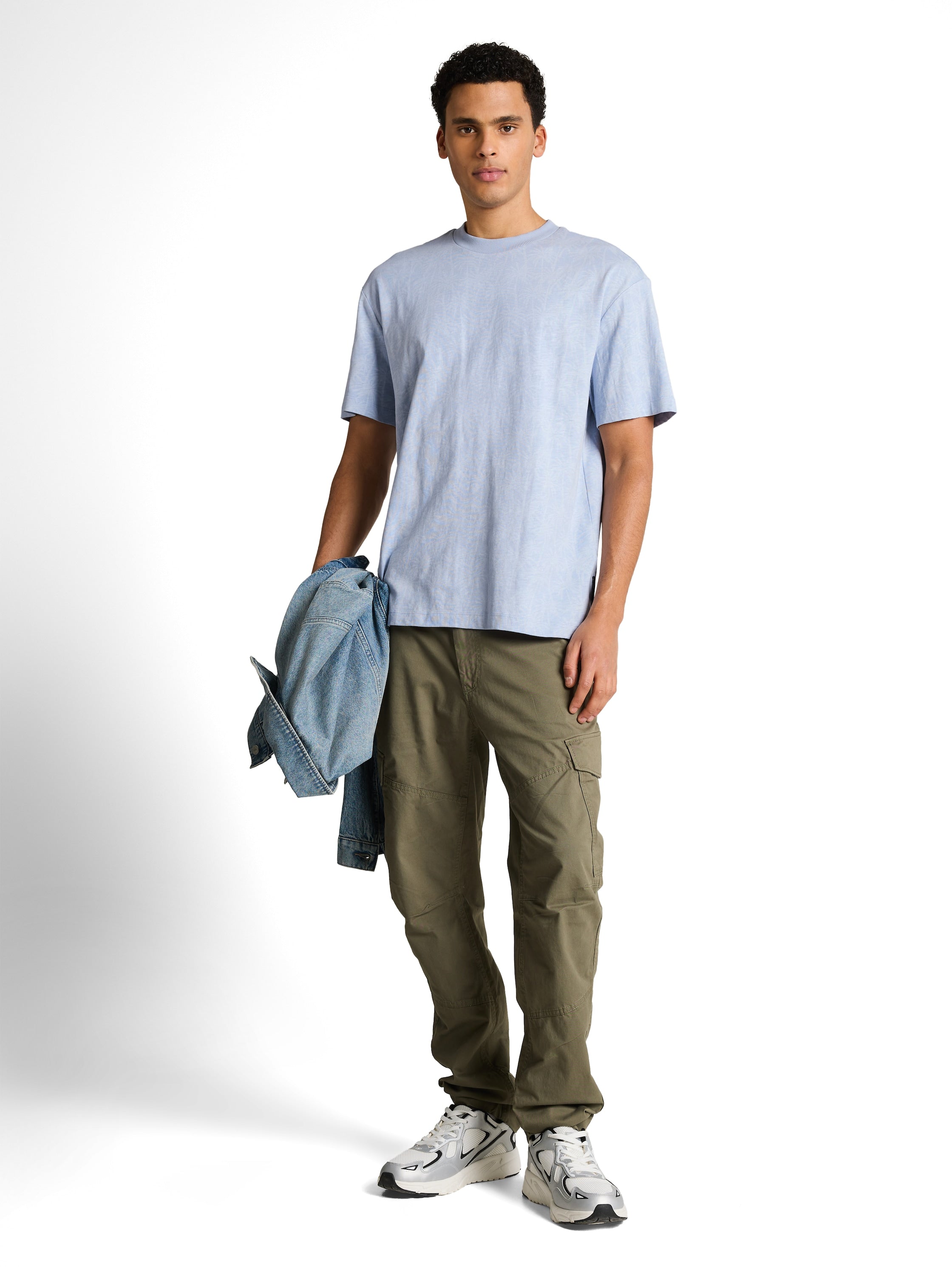 Tom Tailor Relaxed Fit Light Blue T-Shirt With Palm Print