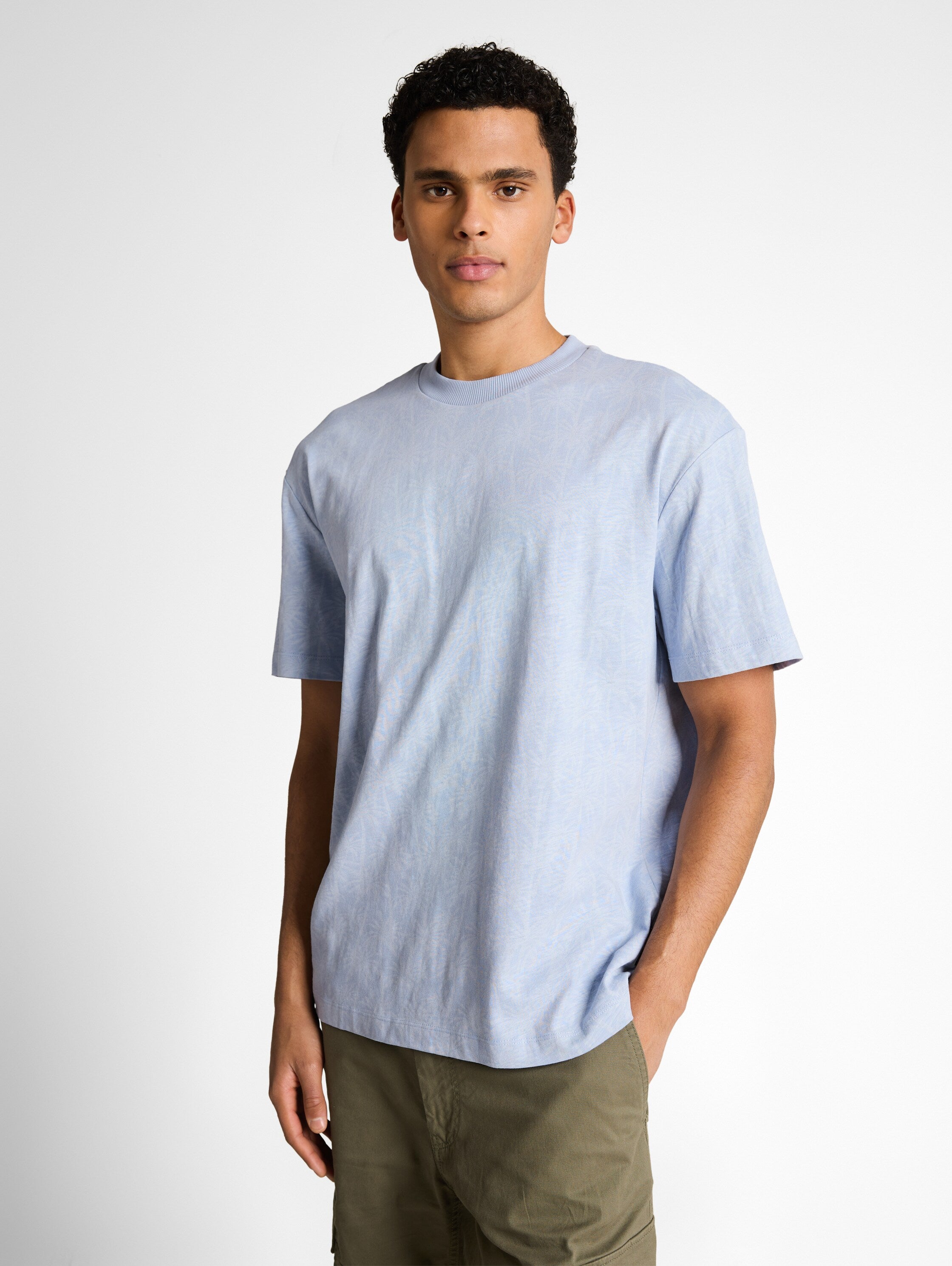 Tom Tailor Relaxed Fit Light Blue T-Shirt With Palm Print