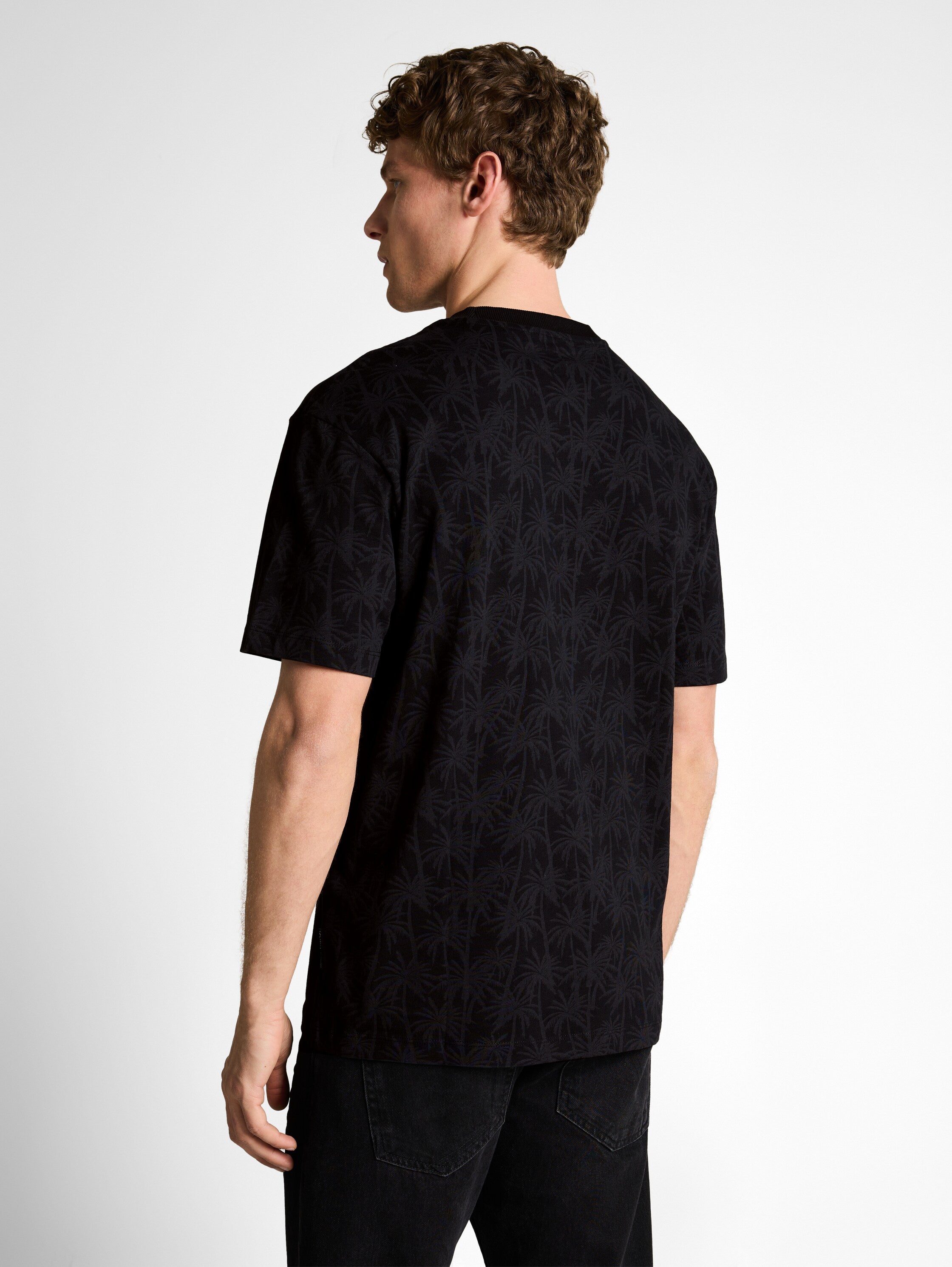 Tom Tailor Relaxed Fit Black T-Shirt With Palm Print
