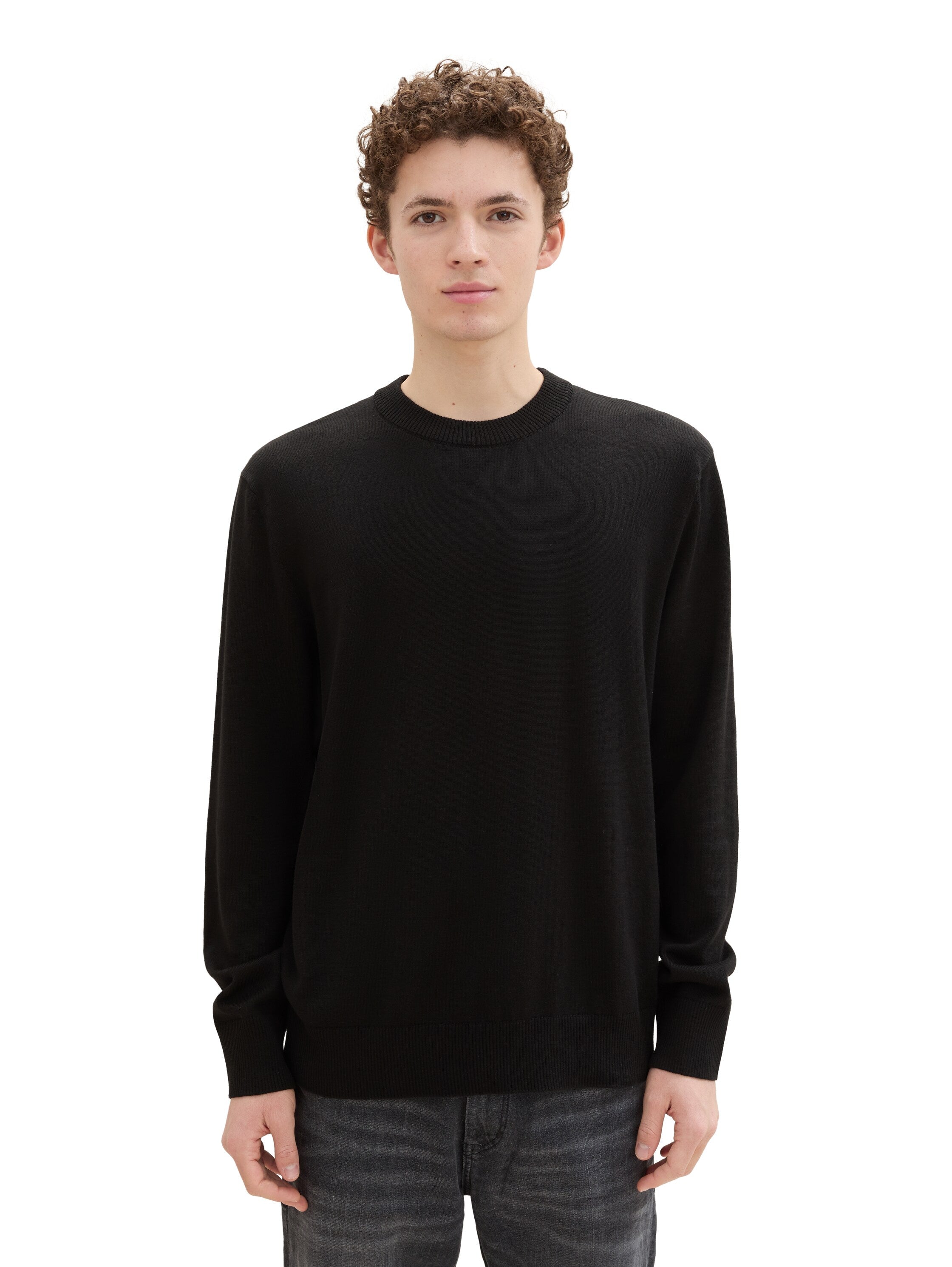 Tom Tailor Basic Knitted Black Cotton Pullover