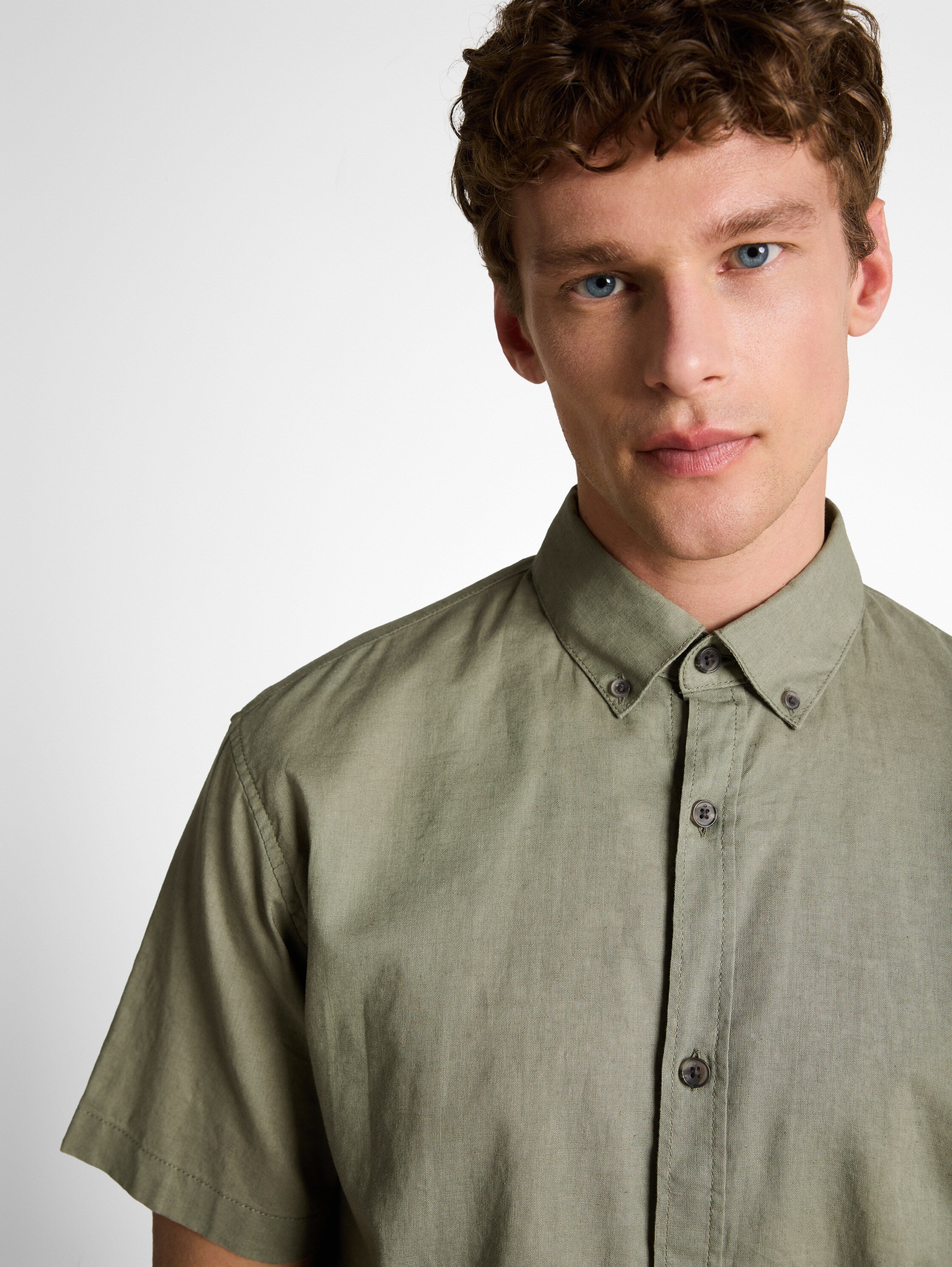 Tom Tailor Olive Shirt With Linen Blend