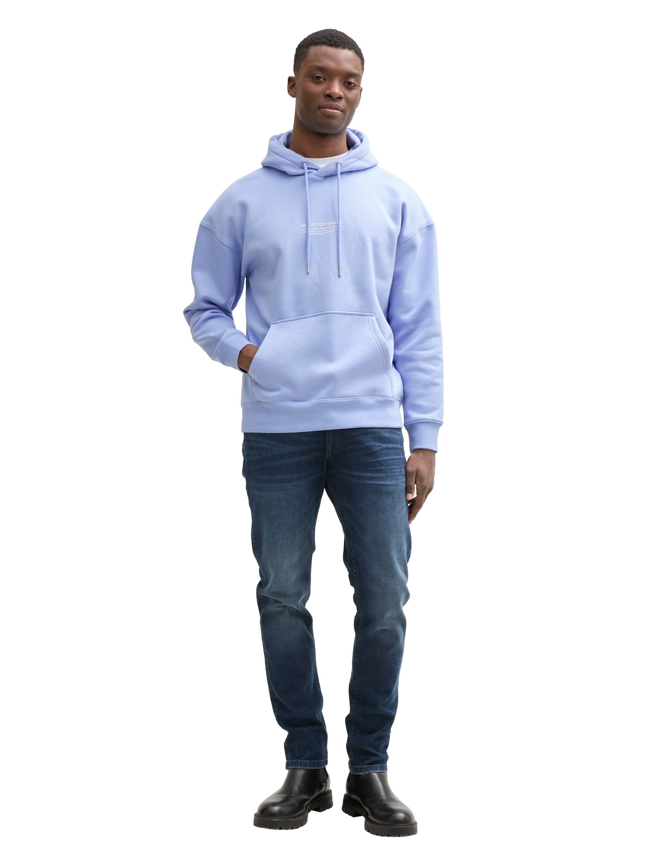 Tom Tailor Relaxed Blue Hoodie With Logo Print
