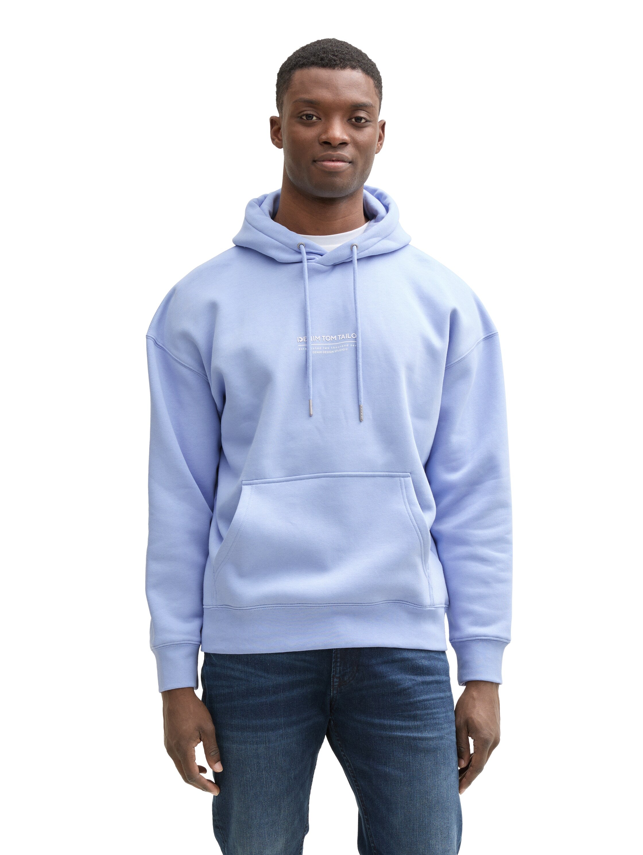 Tom Tailor Relaxed Blue Hoodie With Logo Print