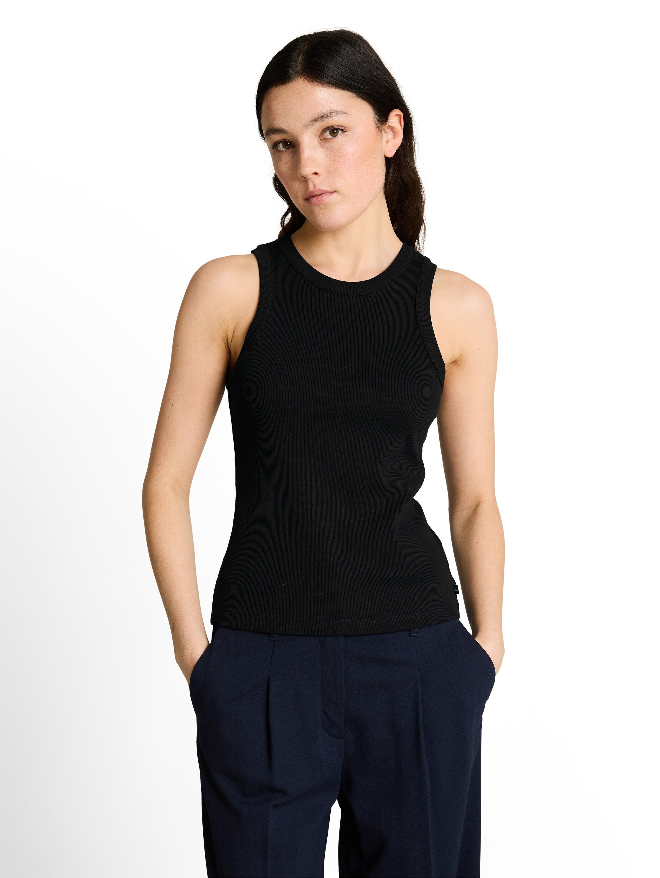Tom Tailor Black Slim-Fit Top With Ribbed Texture
