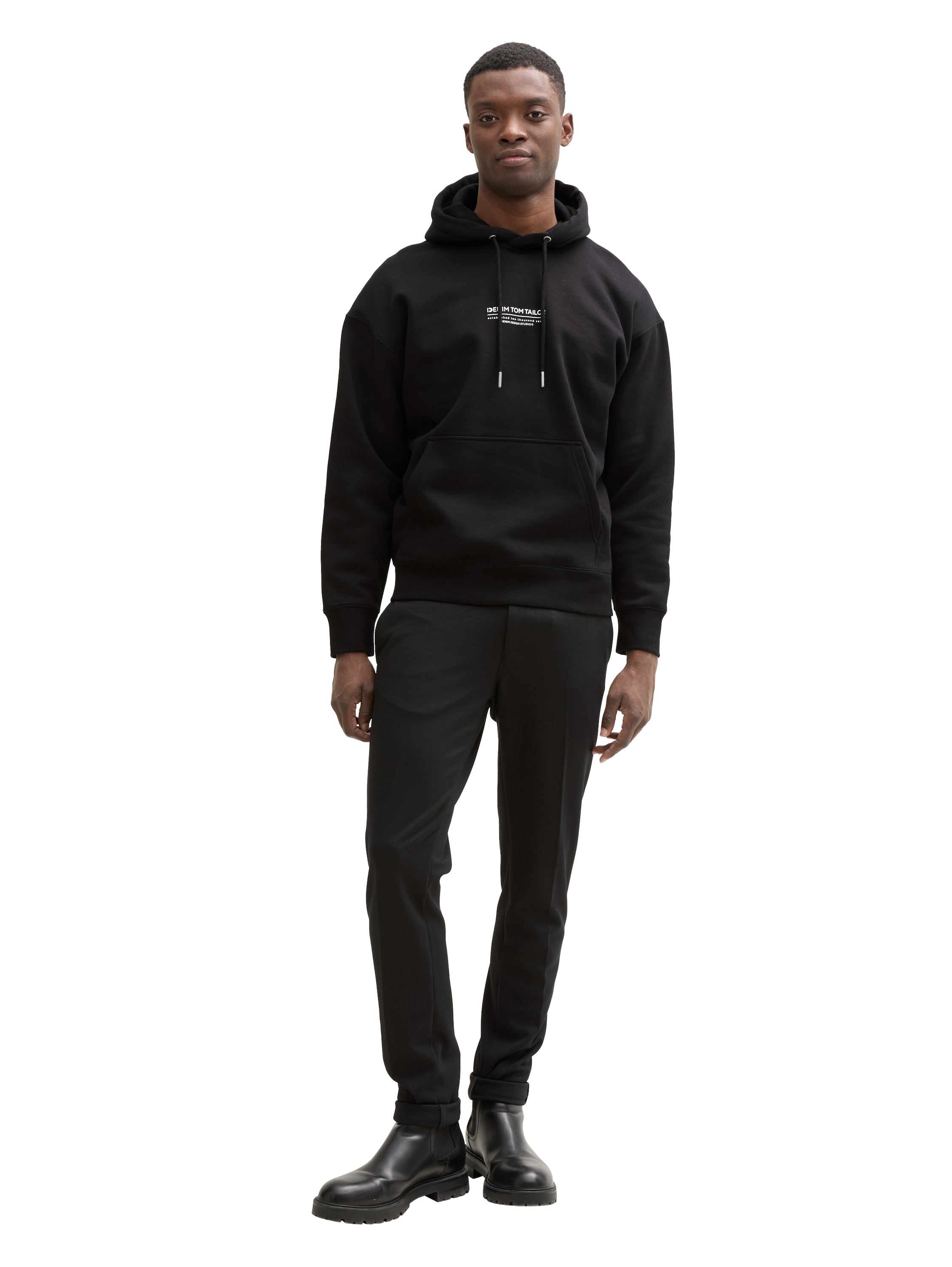 Tom Tailor Relaxed Black Hoodie With Logo Print