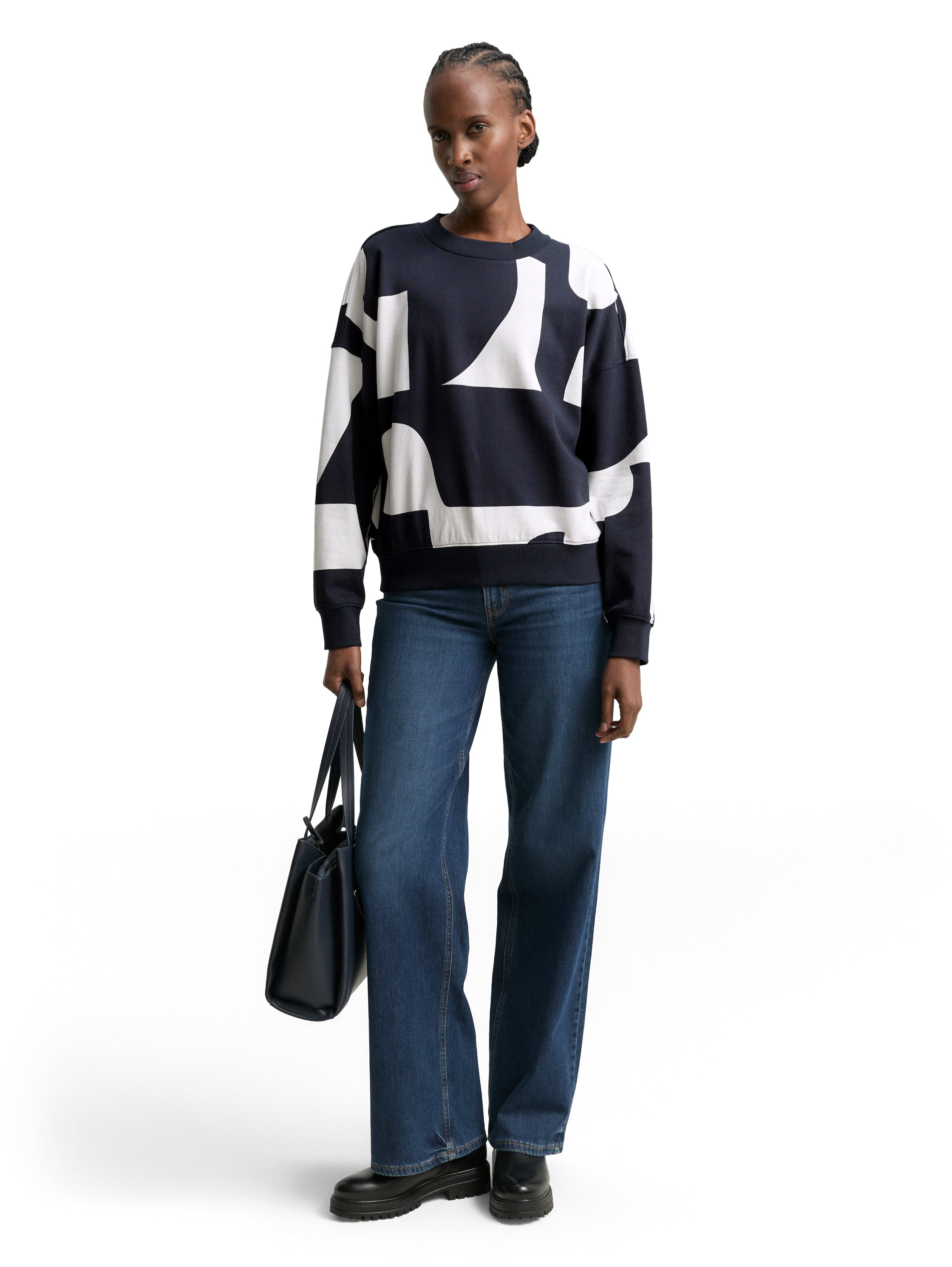 Tom Tailor Loose Fit Navy Sweater With Pattern