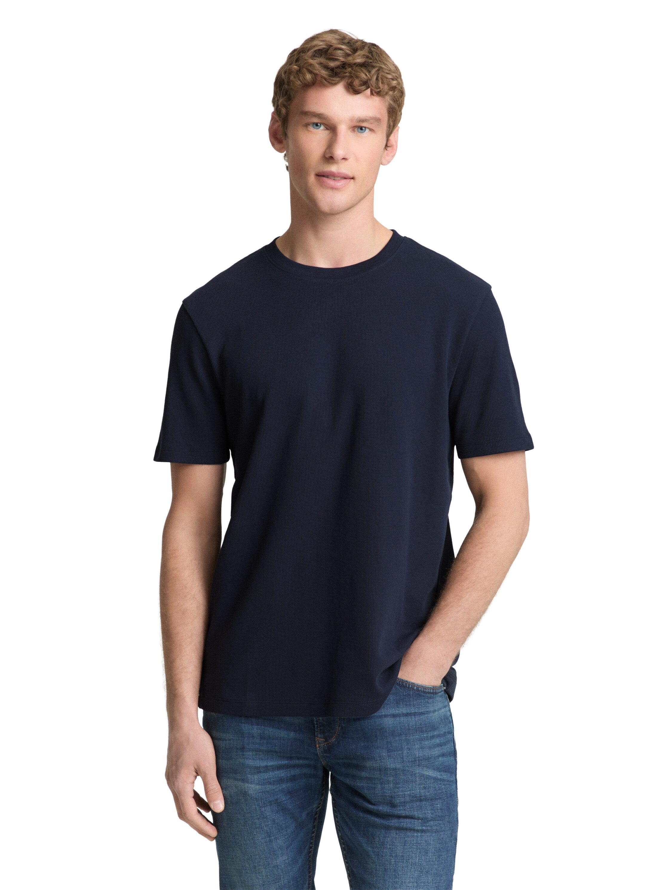 Tom Tailor Navy T-Shirt With Waffle Texture