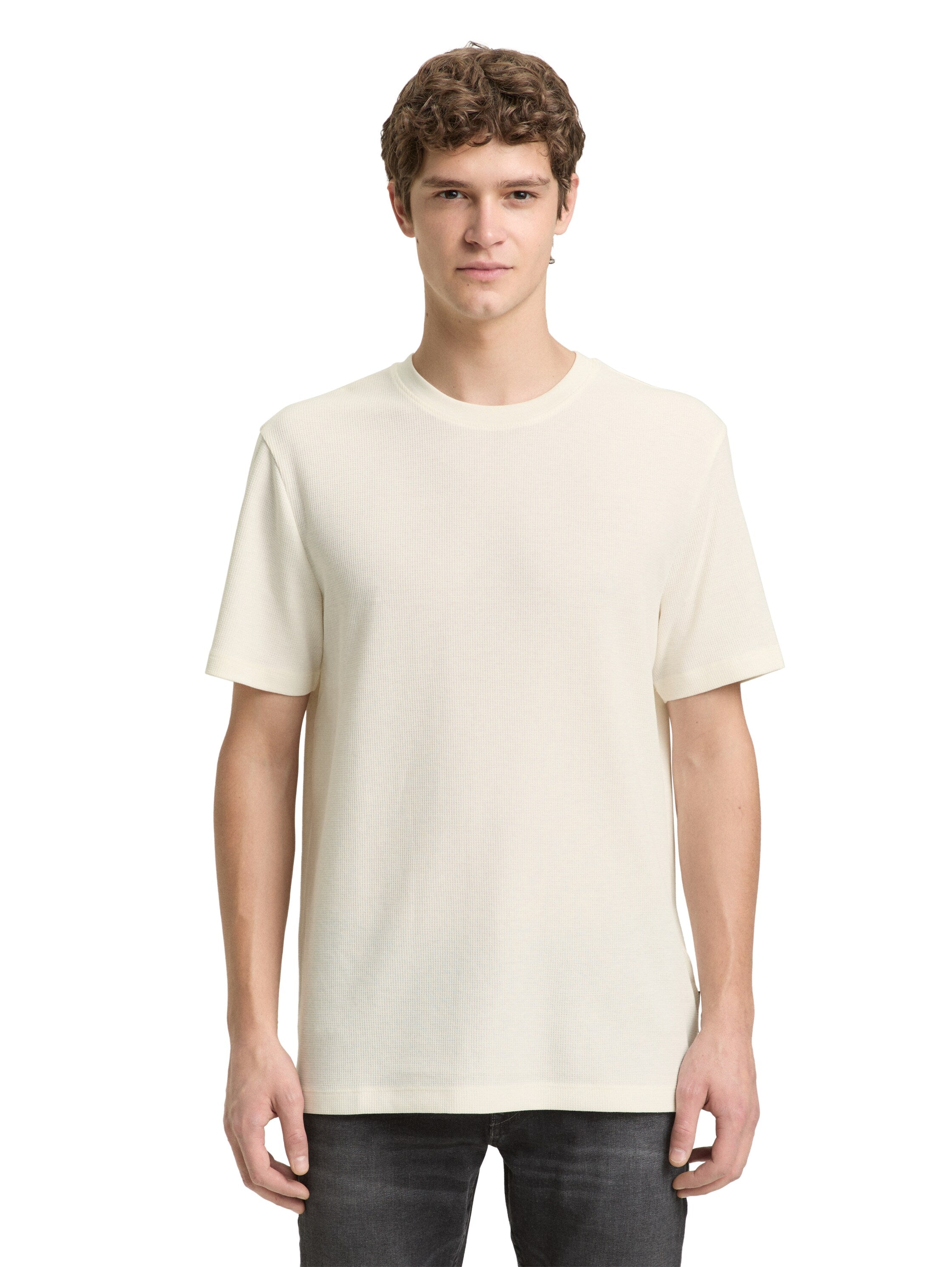 Tom Tailor Light Beige T-Shirt With Waffle Texture