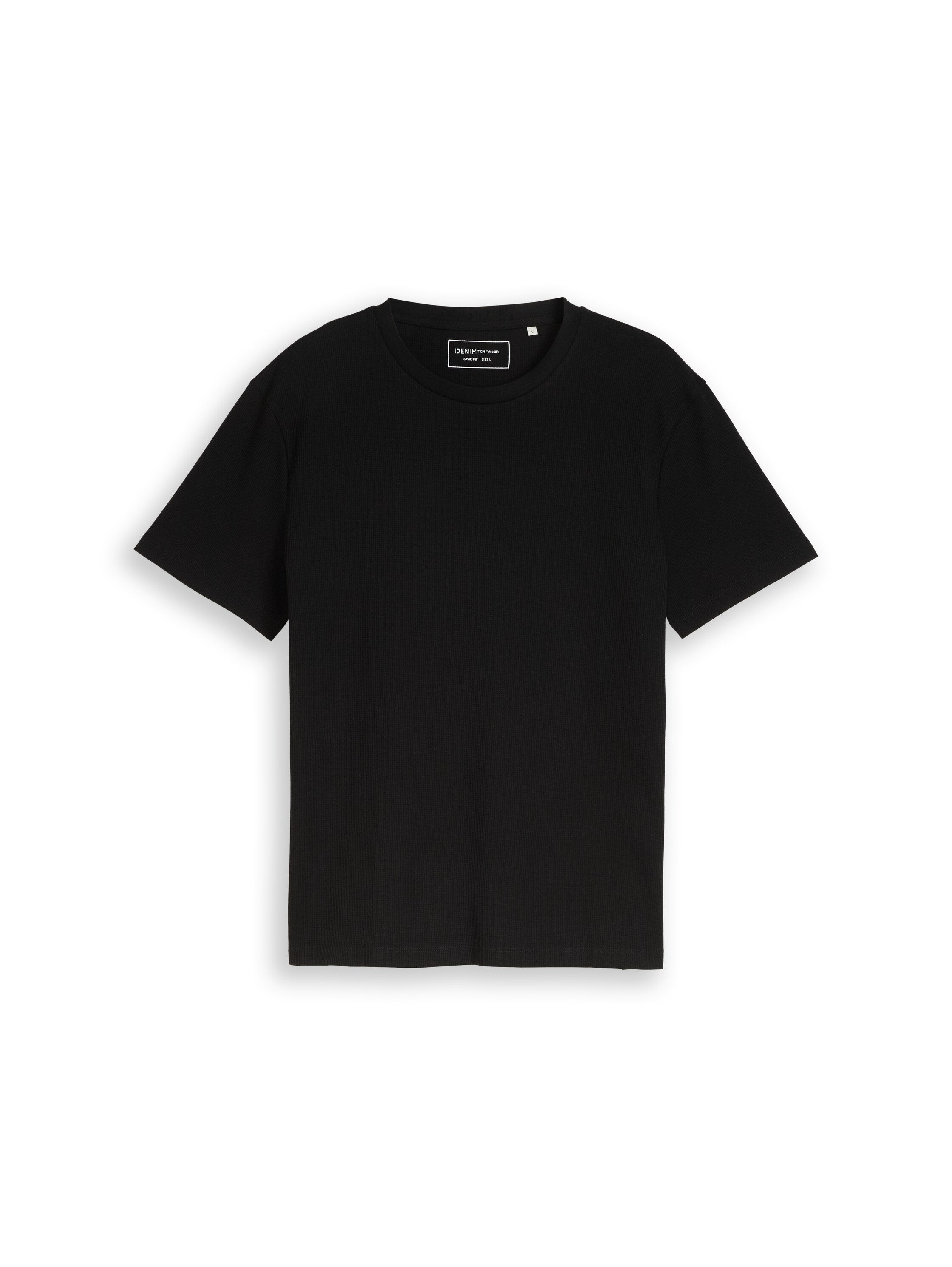 Tom Tailor Black T-Shirt With Waffle Texture