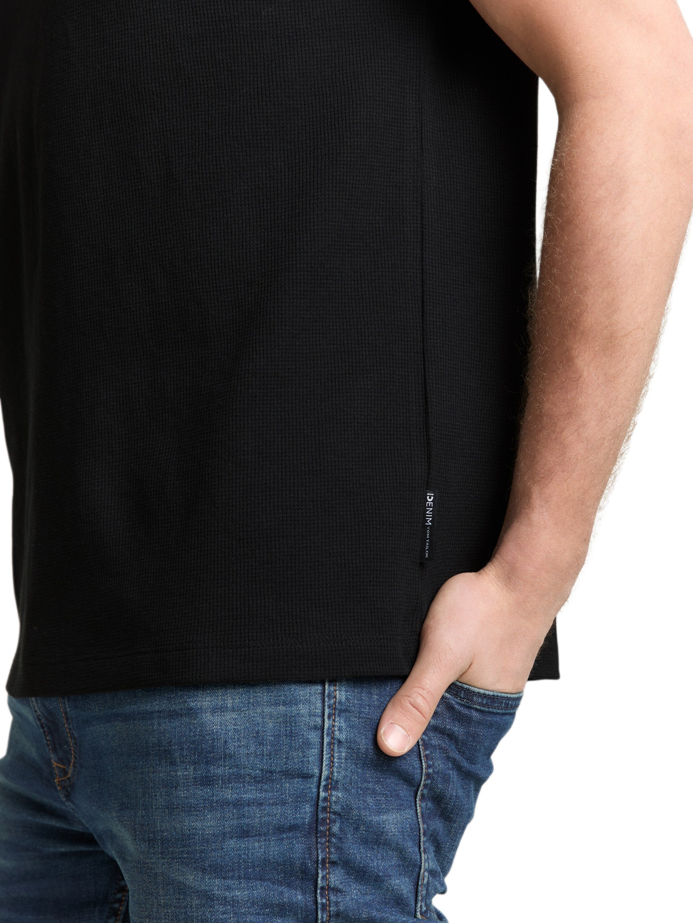 Tom Tailor Black T-Shirt With Waffle Texture