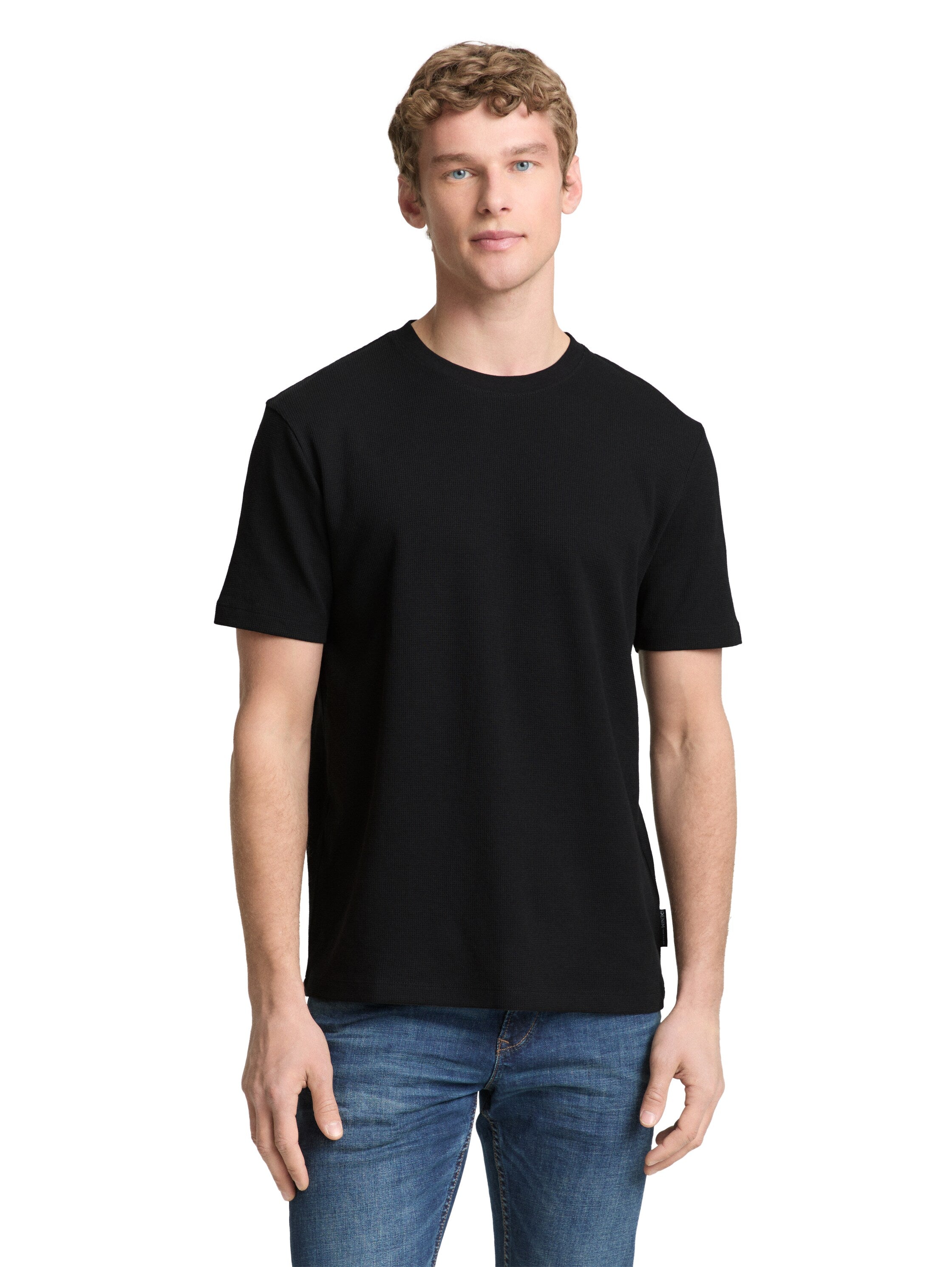 Tom Tailor Black T-Shirt With Waffle Texture
