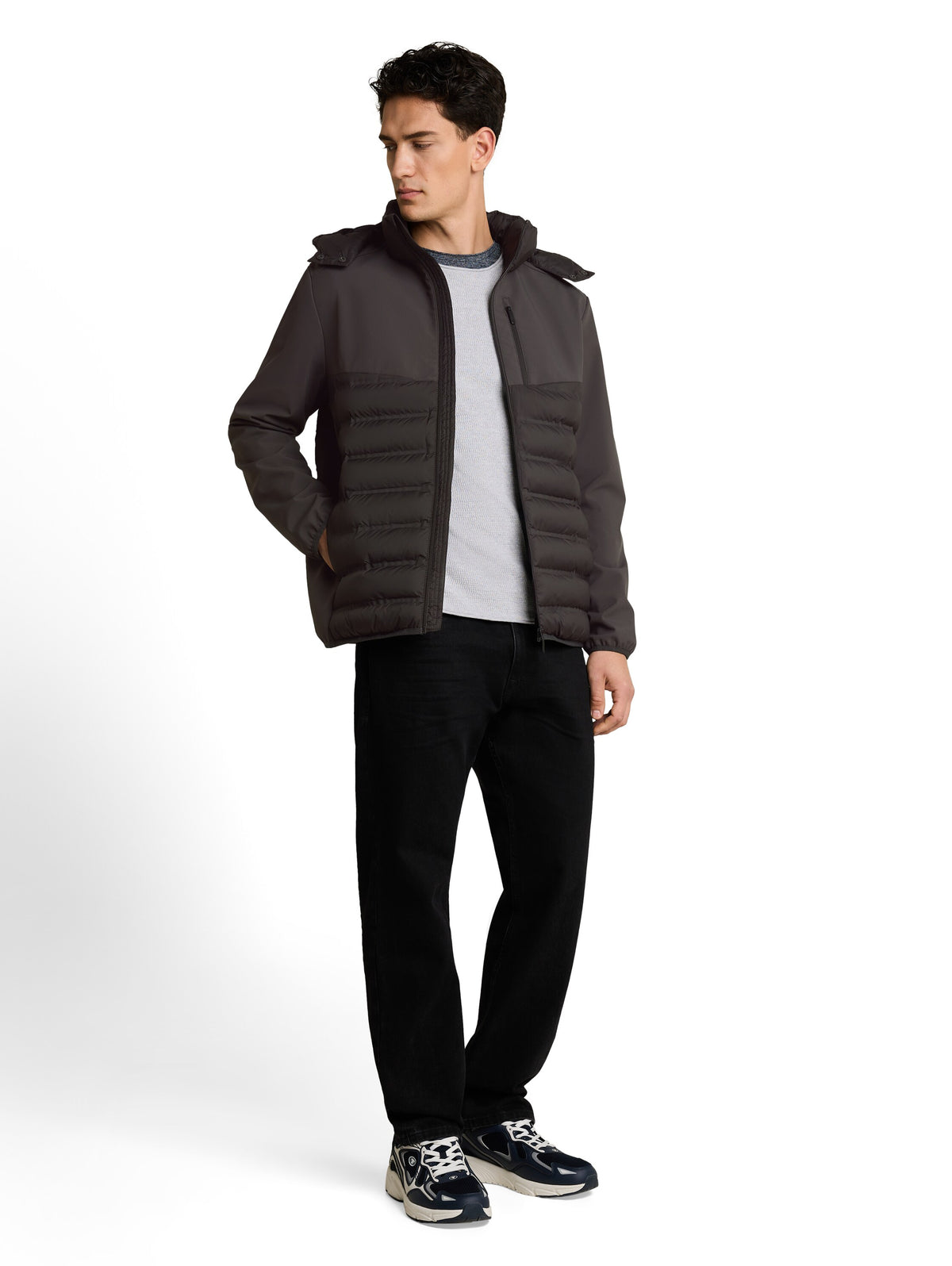 Tom Tailor Coal Mine Grey Jacket with Stand-Up Collar & Hood